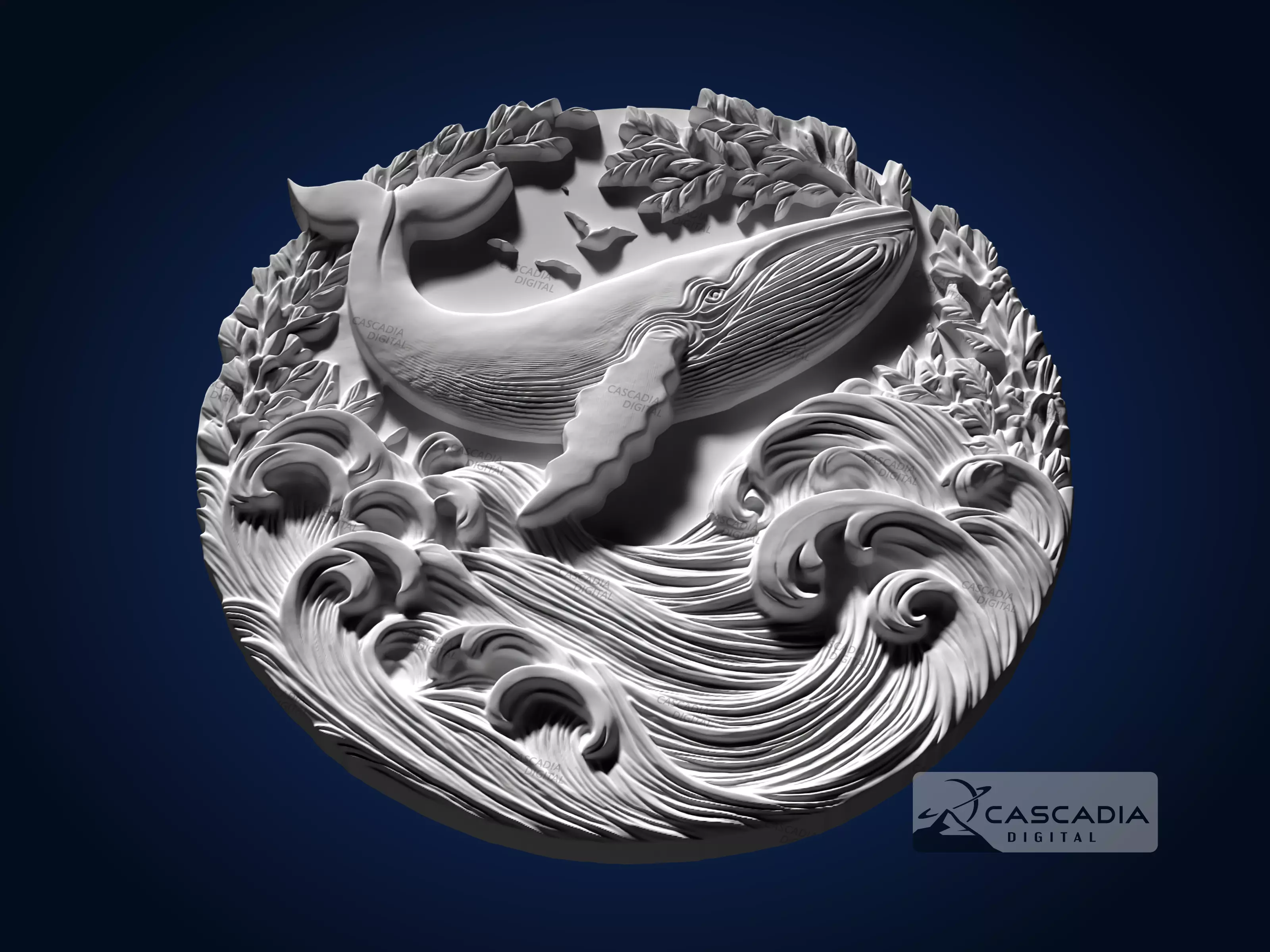 Whale Round - CNC Router Carving Casting animal nature 3D print model_2
