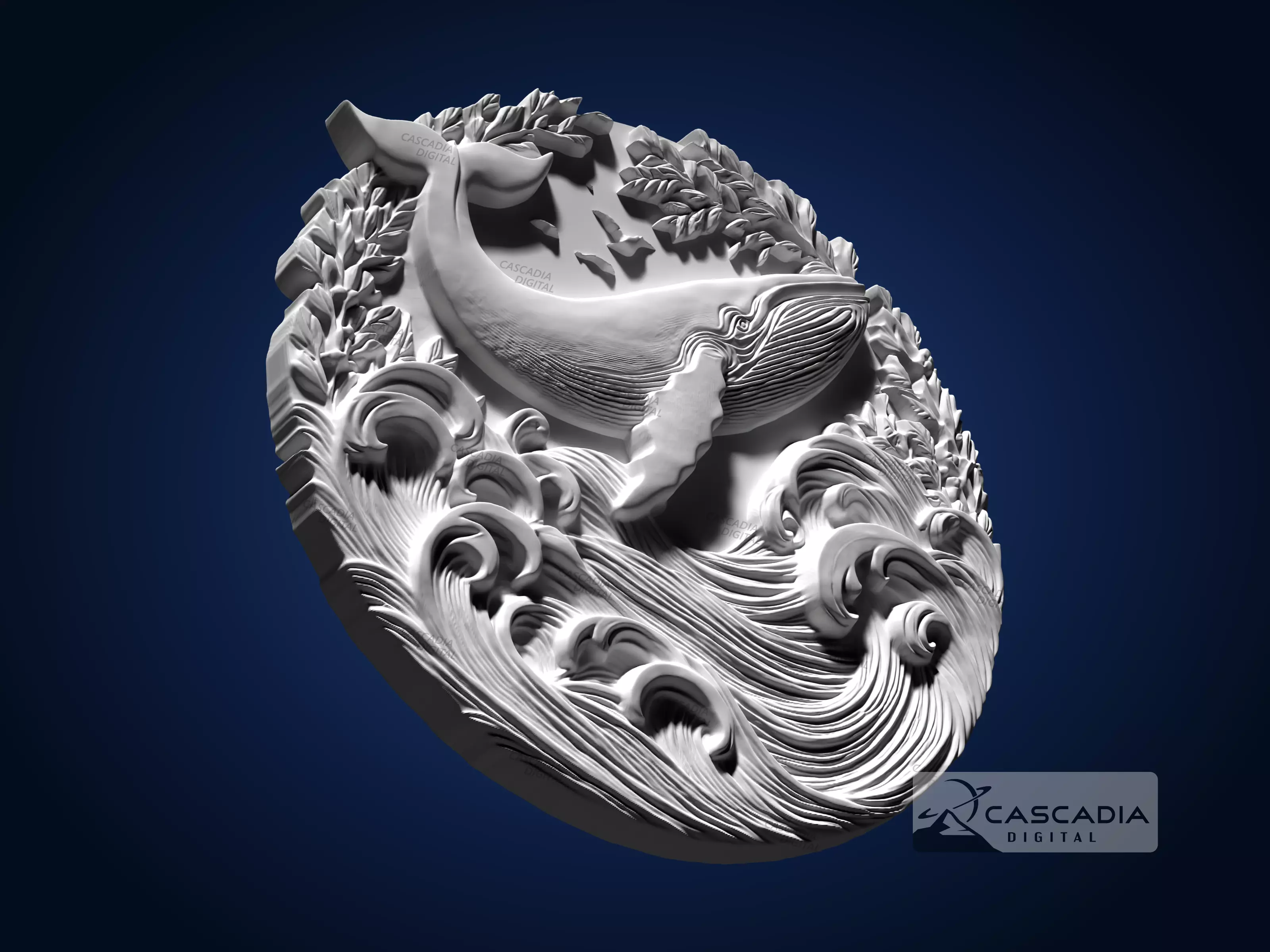 Whale Round - CNC Router Carving Casting animal nature 3D print model_3