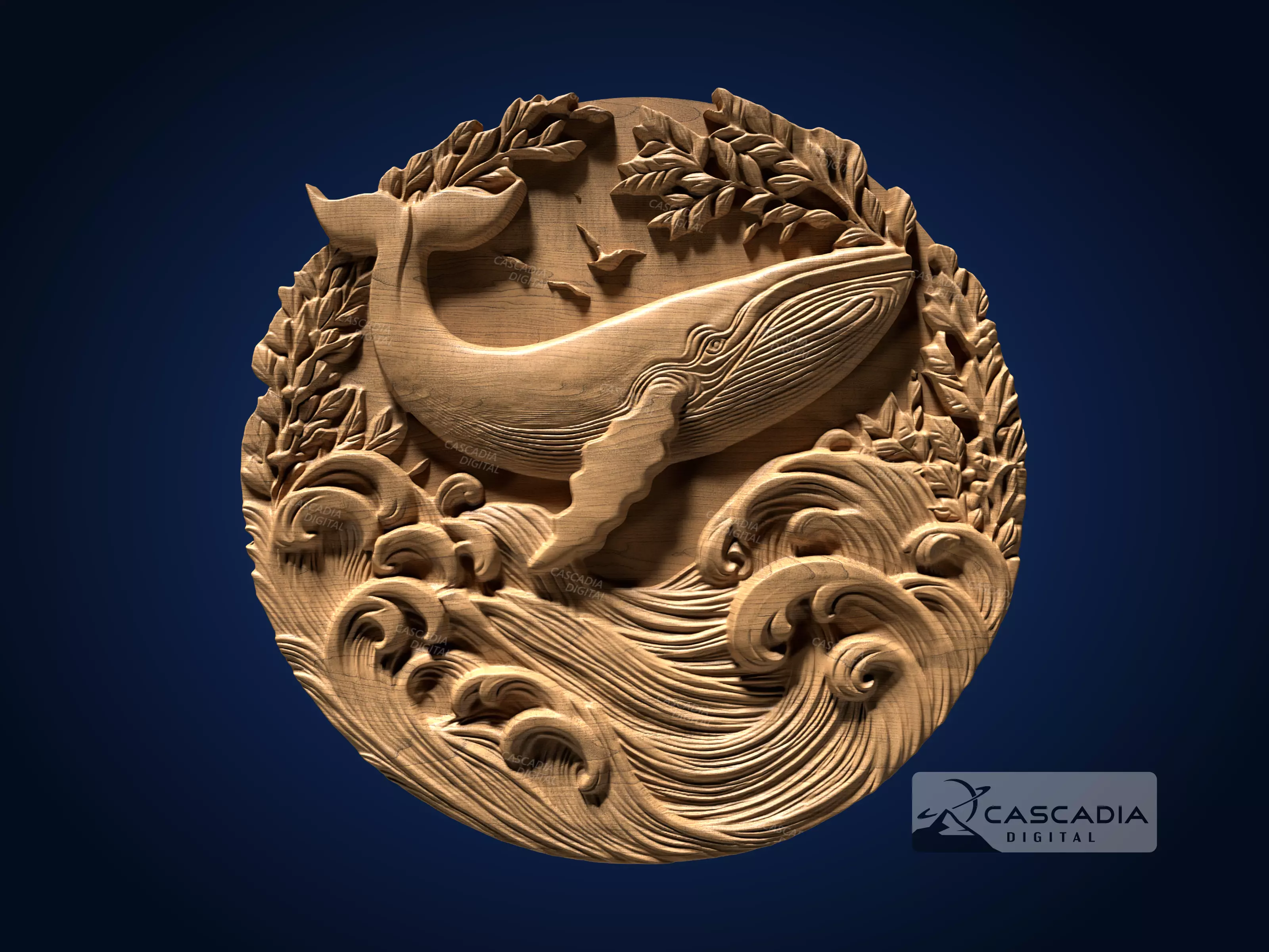 Whale Round - CNC Router Carving Casting animal nature 3D print model_0