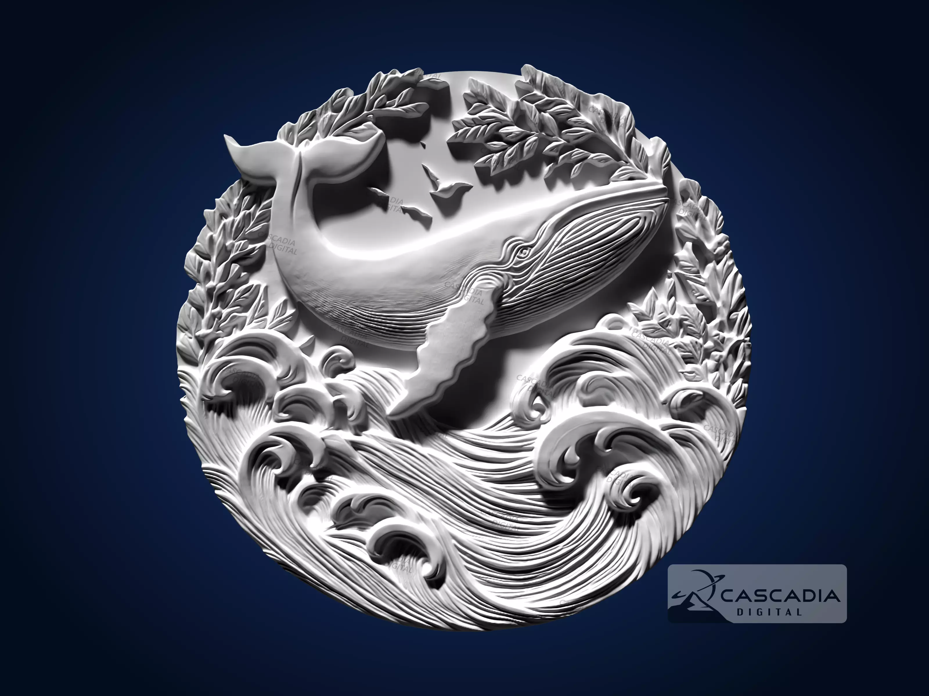 Whale Round - CNC Router Carving Casting animal nature 3D print model_1