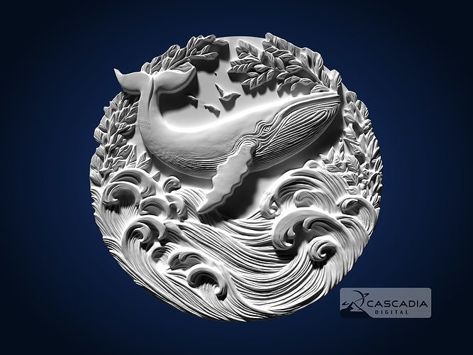 Whale Round CNC Router Carving Casting Bas Relief animal nature 3D print model