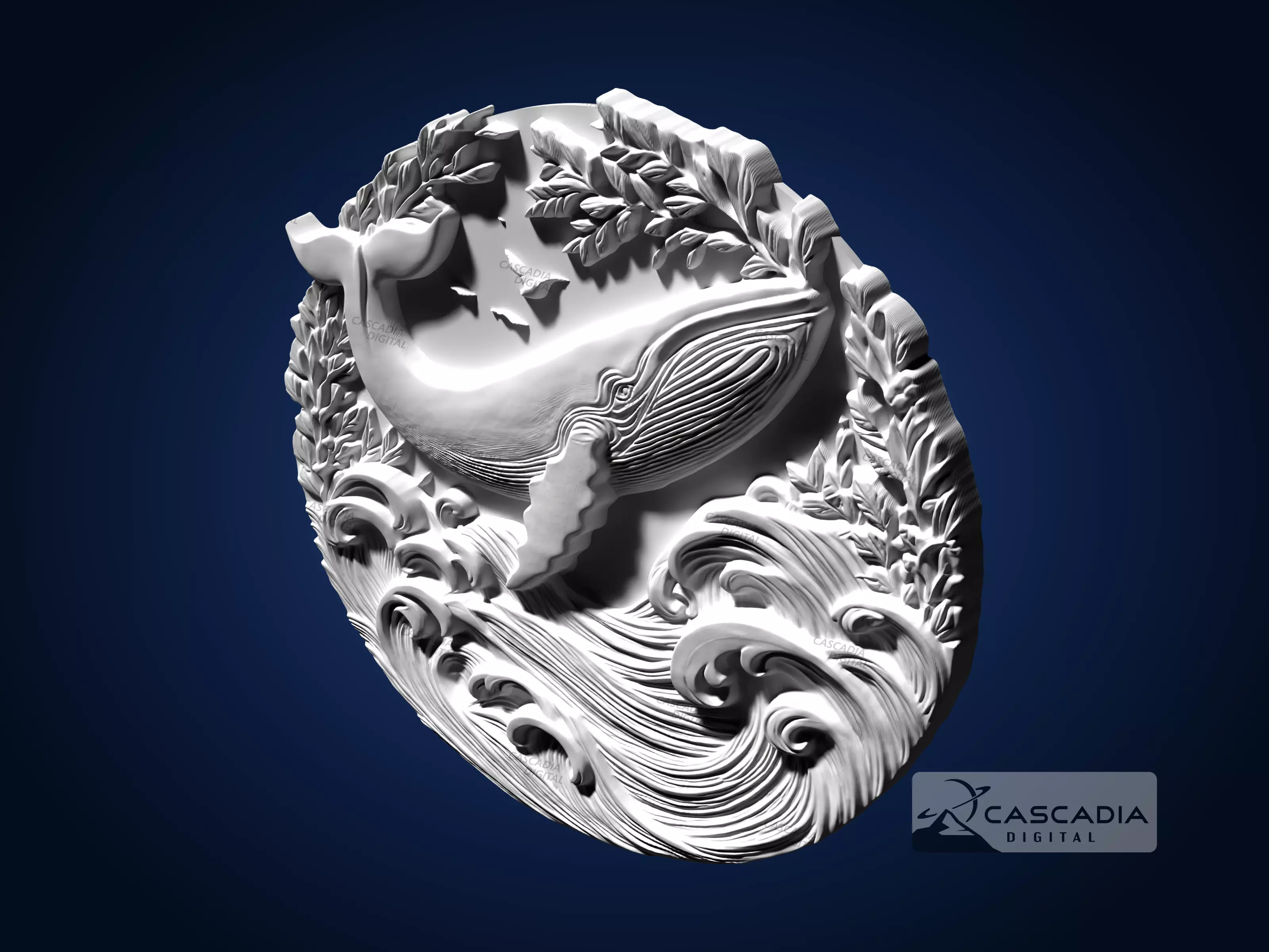 Whale Round - CNC Router Carving Casting animal nature 3D print model_4
