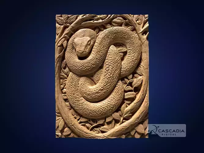 Python Snake In Tree - CNC Router Carving Casting reptile 3D print model