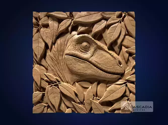 Raptor In Leaves - CNC Router Carving Casting dinosaur