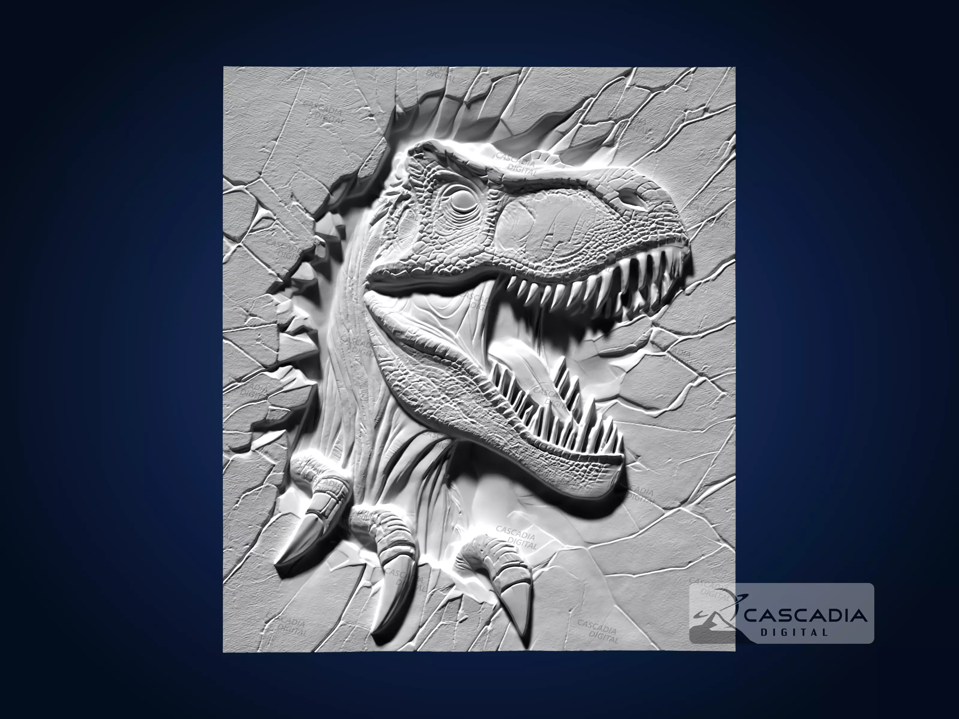 Raptor Head Breaking Through - CNC Router Carving Casting 3D print model_1