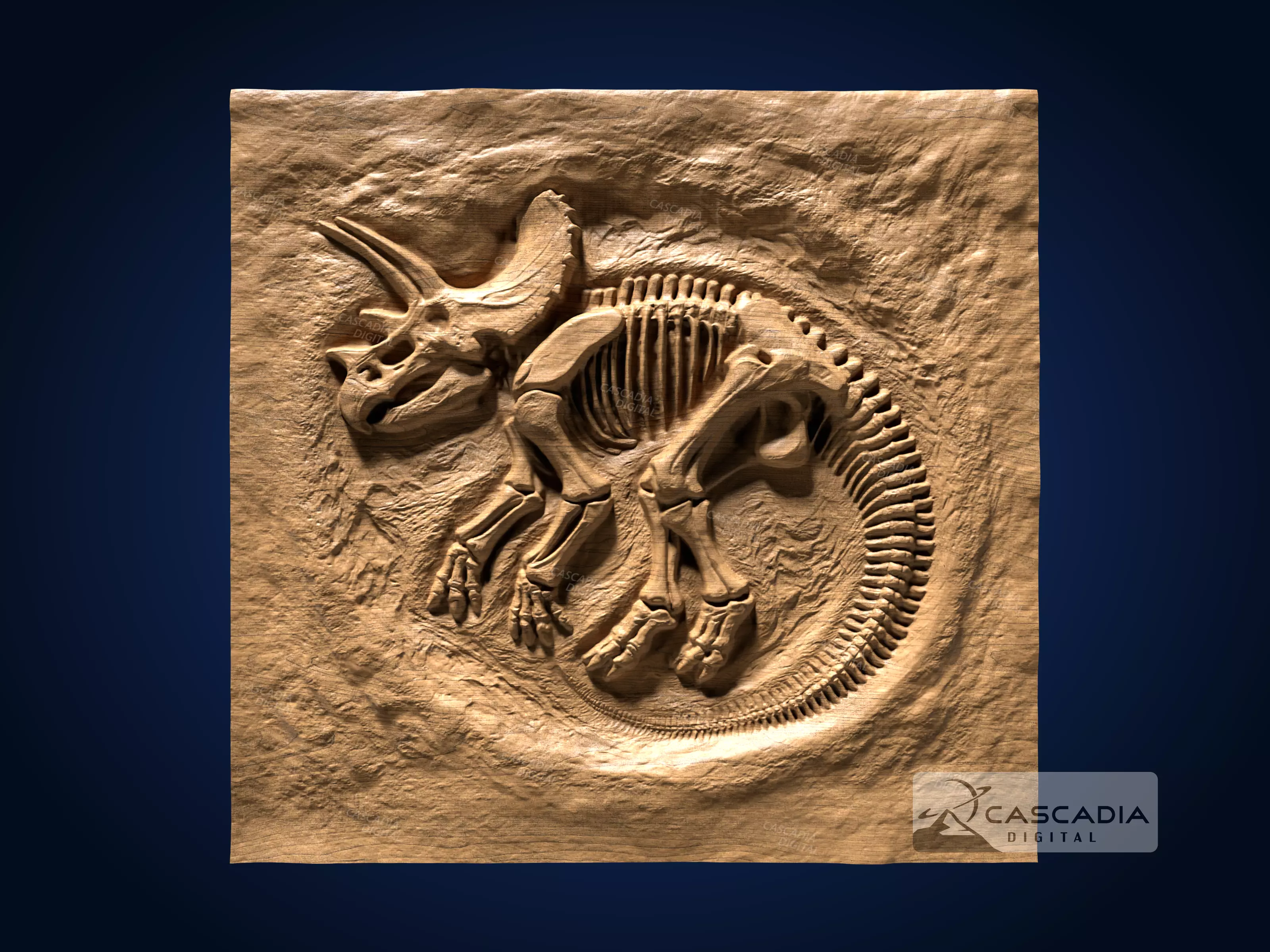 Triceratops Fossil Full - CNC Router Carving Casting dino 3D print model_0