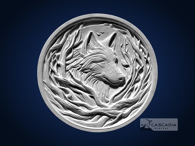 Wolf Round CNC Router Carving Casting Bas Relief animal 3D print model