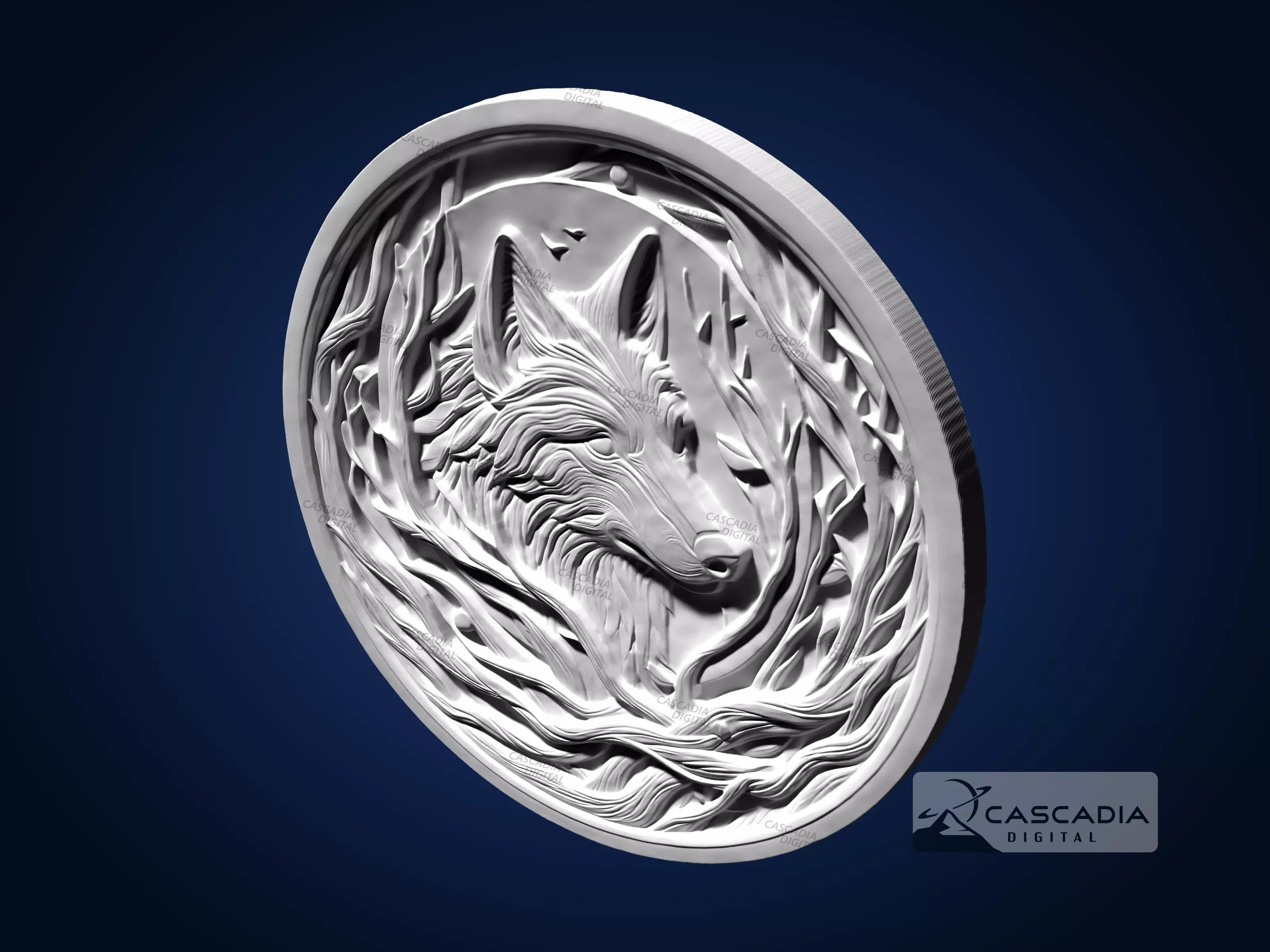 Wolf Round - CNC Router Carving Casting animal 3D print model_4