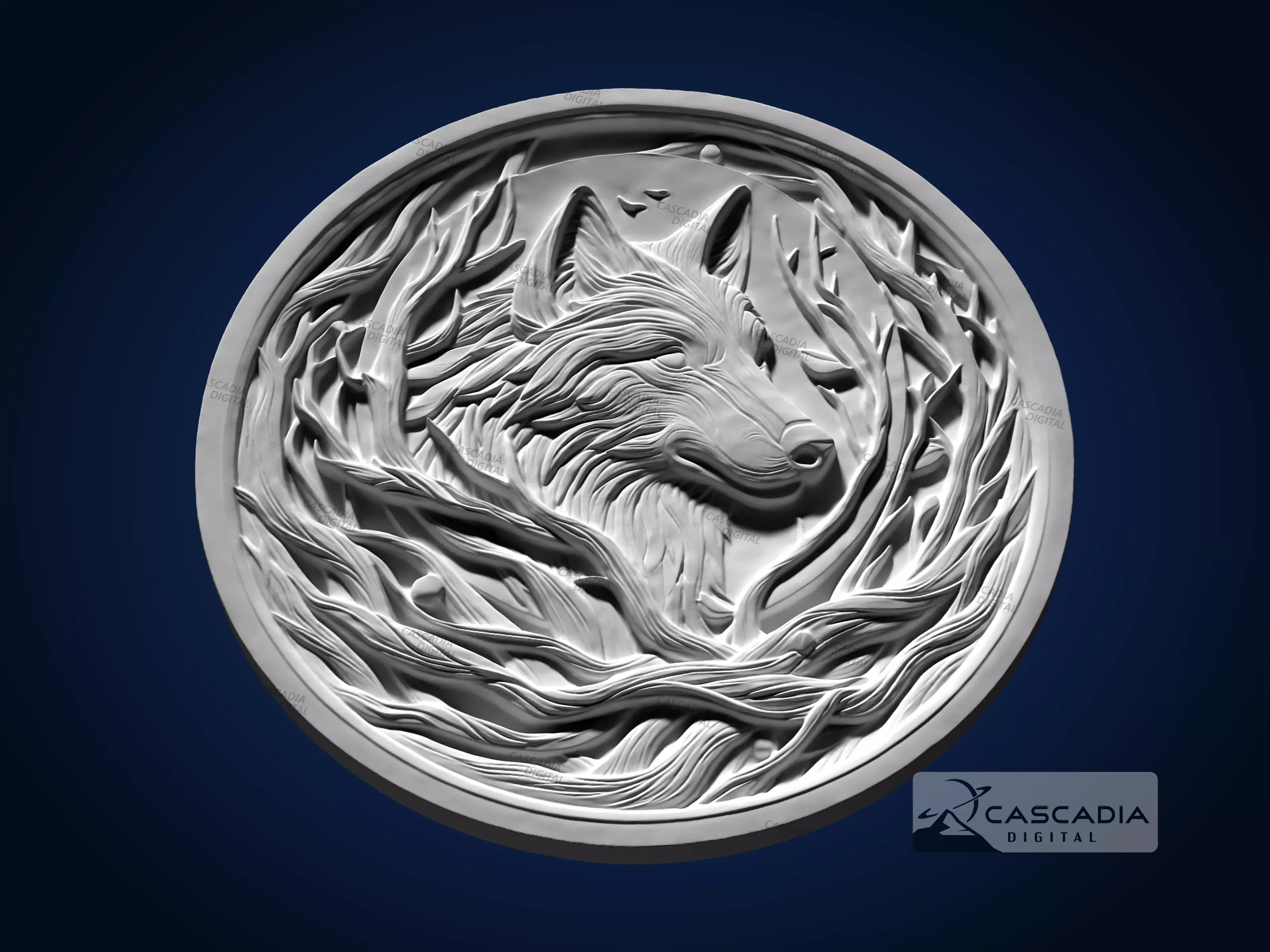 Wolf Round - CNC Router Carving Casting animal 3D print model_2