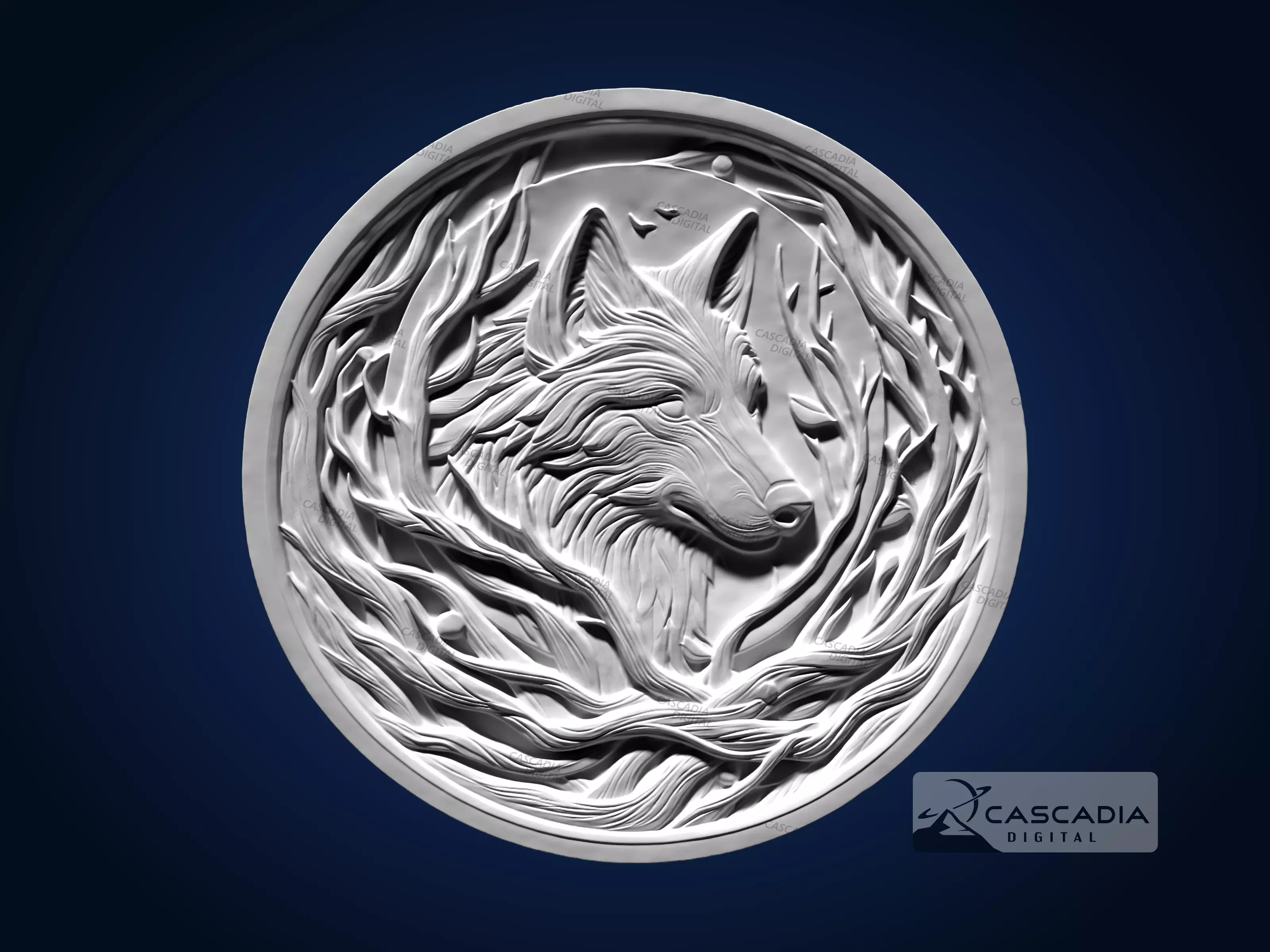Wolf Round - CNC Router Carving Casting animal 3D print model_1