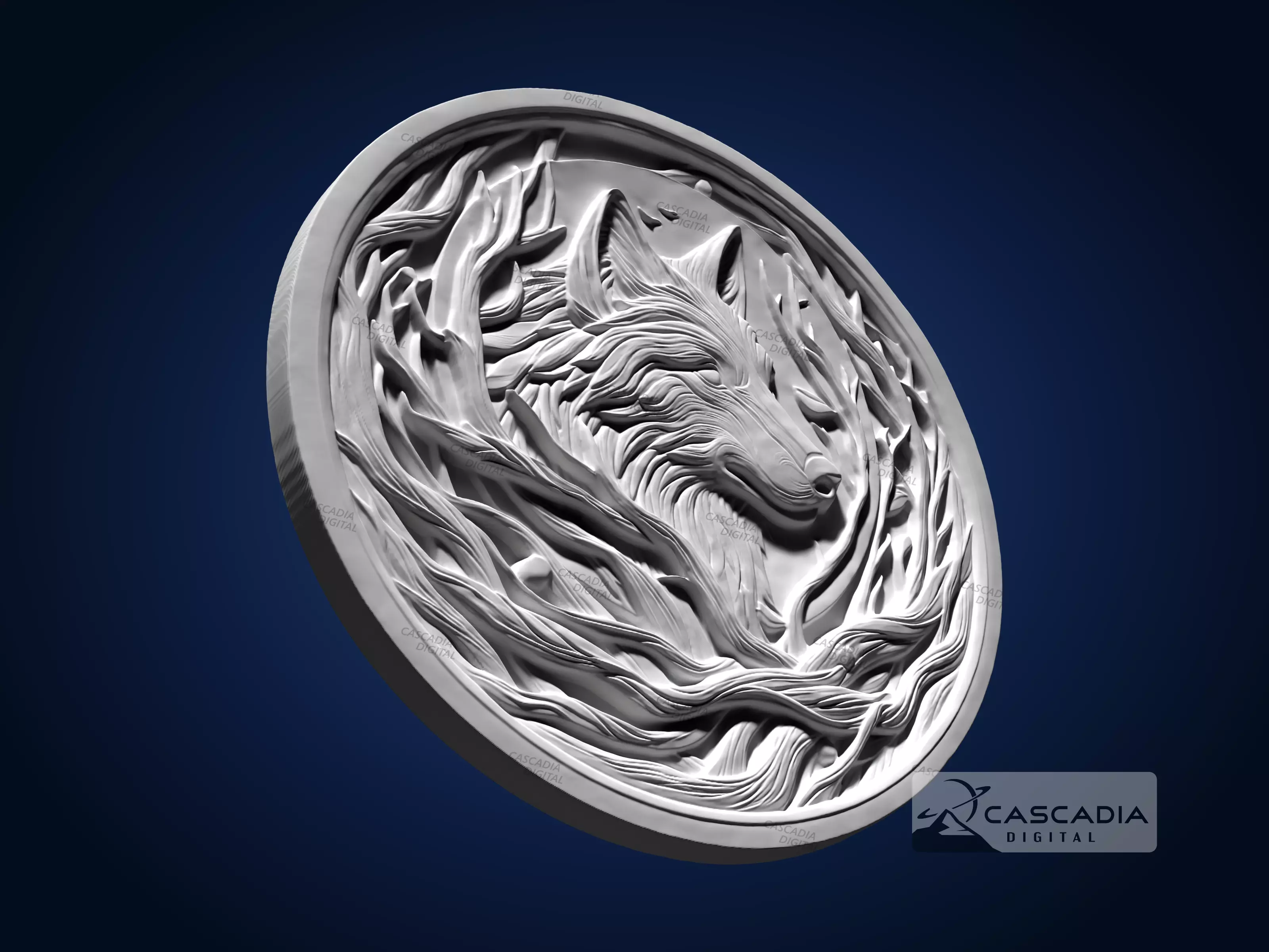 Wolf Round - CNC Router Carving Casting animal 3D print model_3