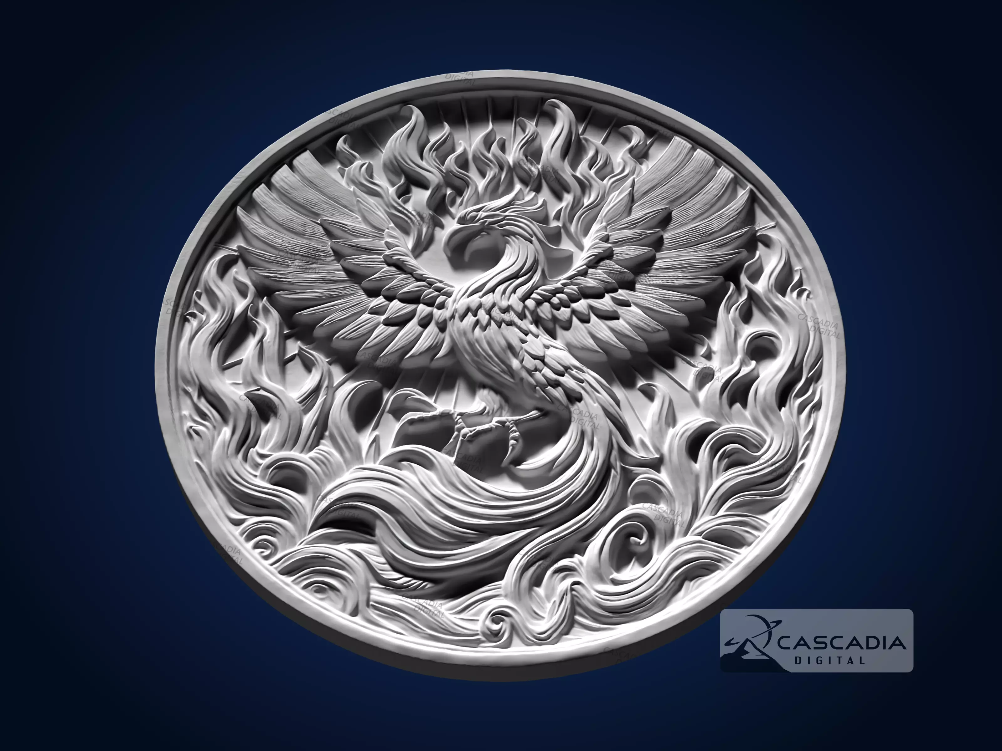 Phoenix Round - CNC Router Carving Casting animal 3D print model_2
