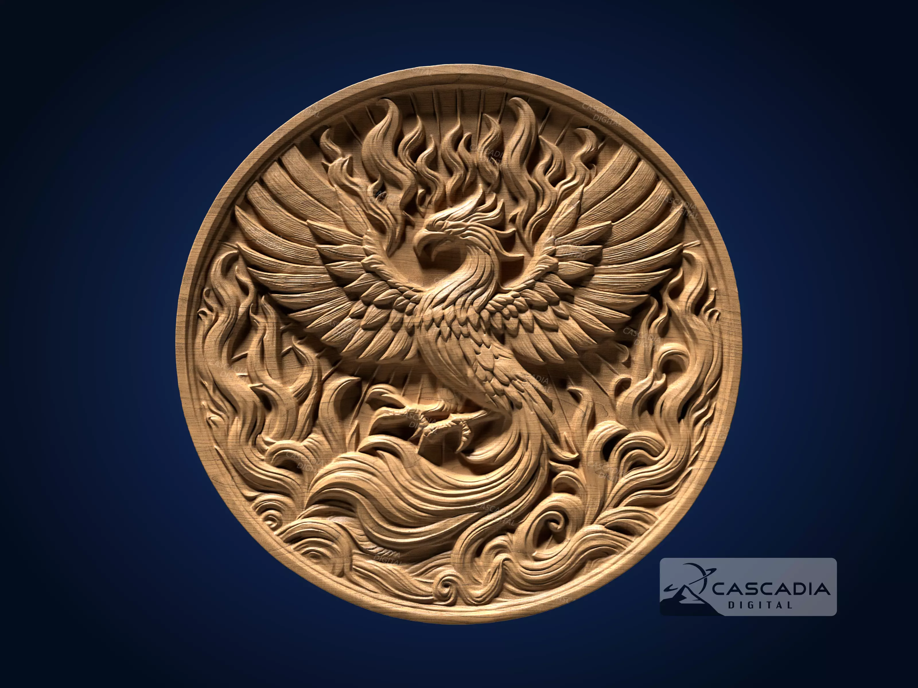Phoenix Round - CNC Router Carving Casting animal 3D print model_0