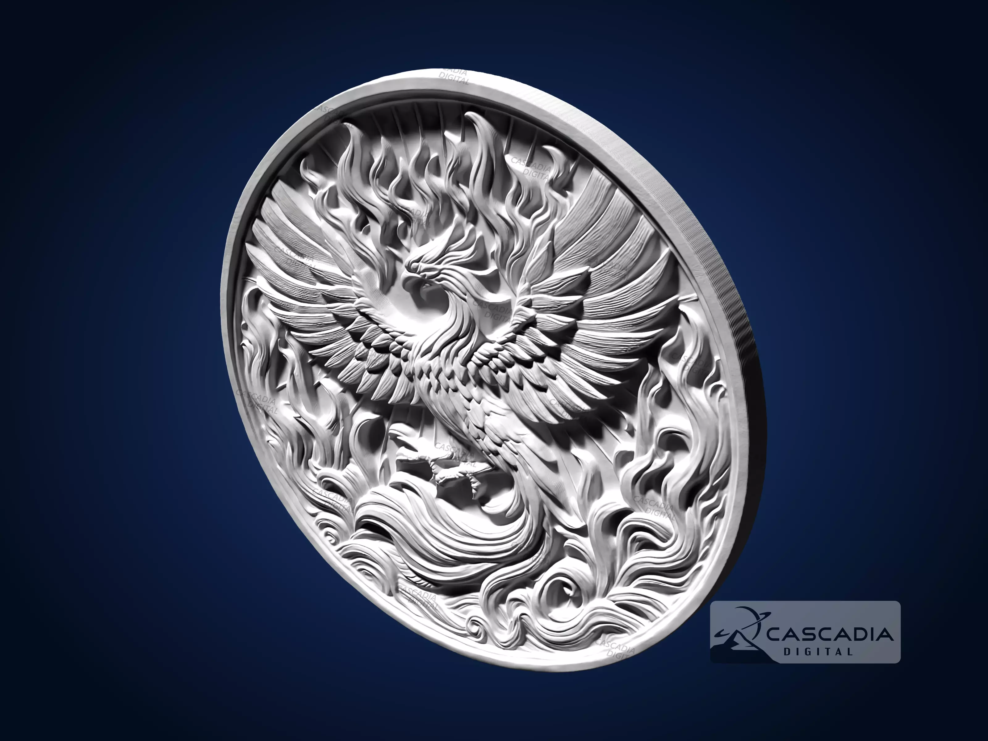 Phoenix Round - CNC Router Carving Casting animal 3D print model_4