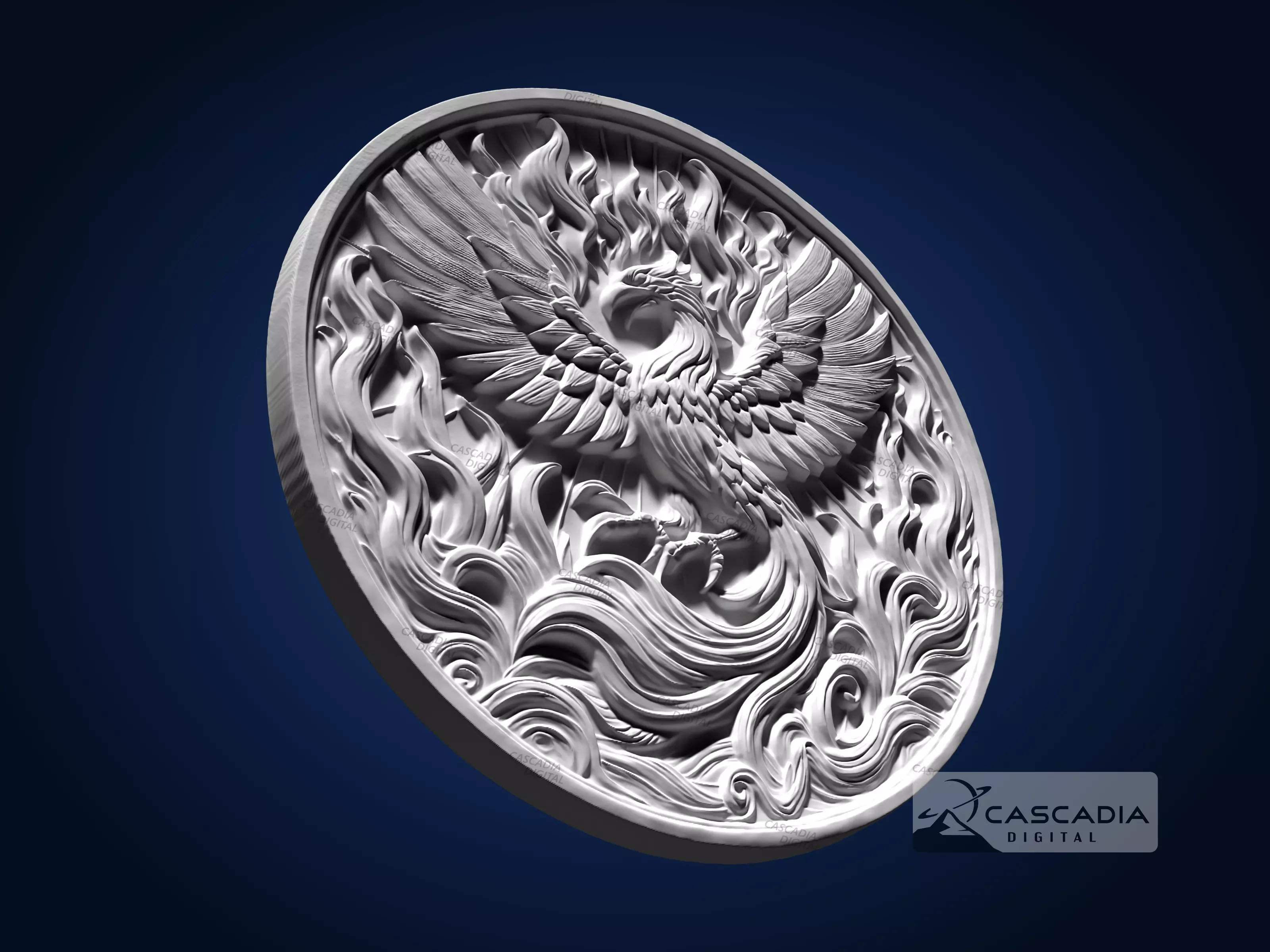 Phoenix Round - CNC Router Carving Casting animal 3D print model_3
