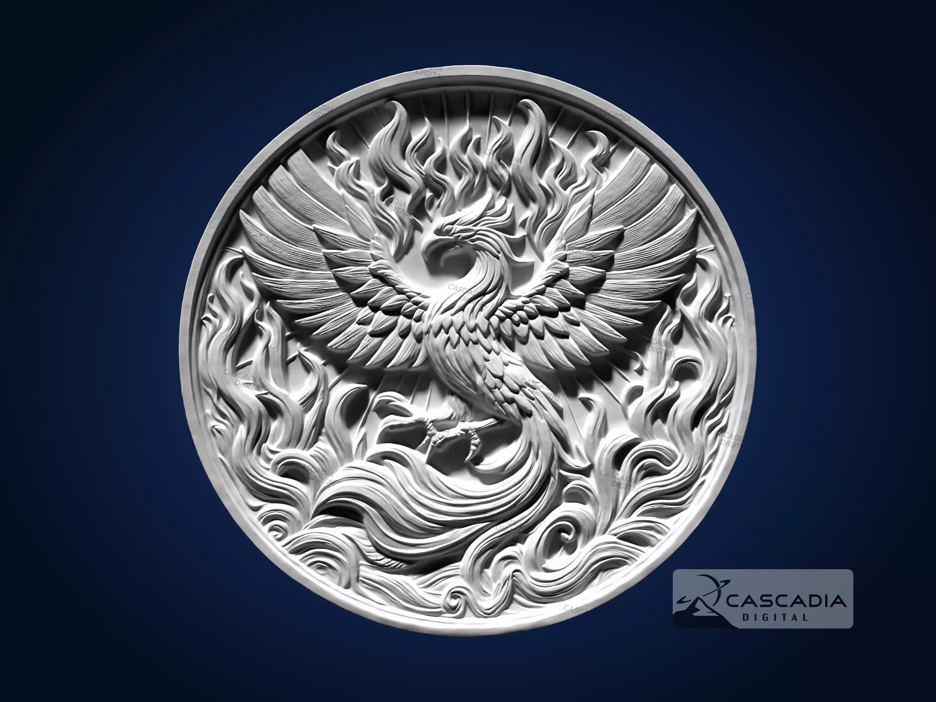 Phoenix Round - CNC Router Carving Casting animal 3D print model_1