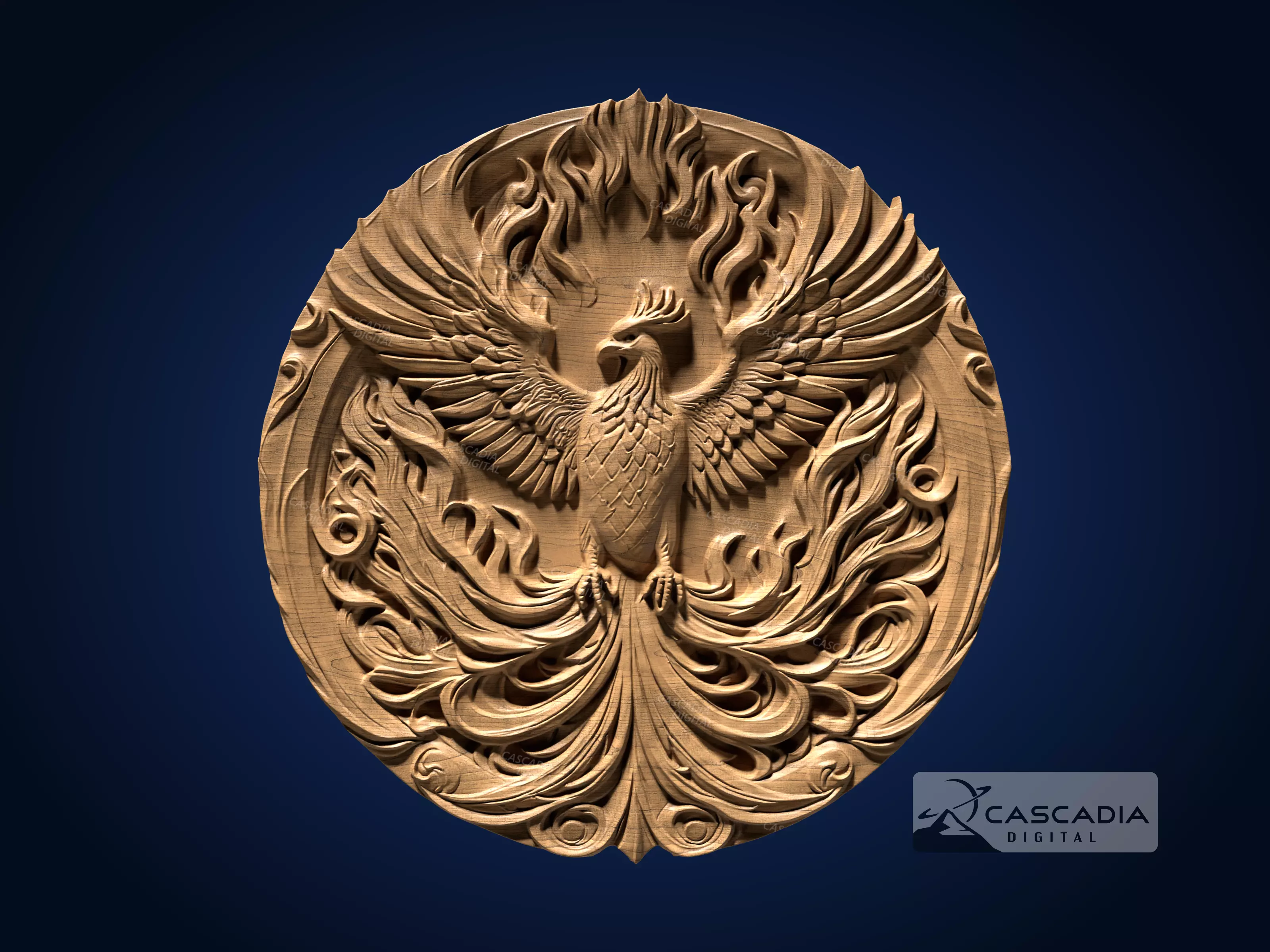 Phoenix Round - CNC Router Carving Casting animal 3D print model_0