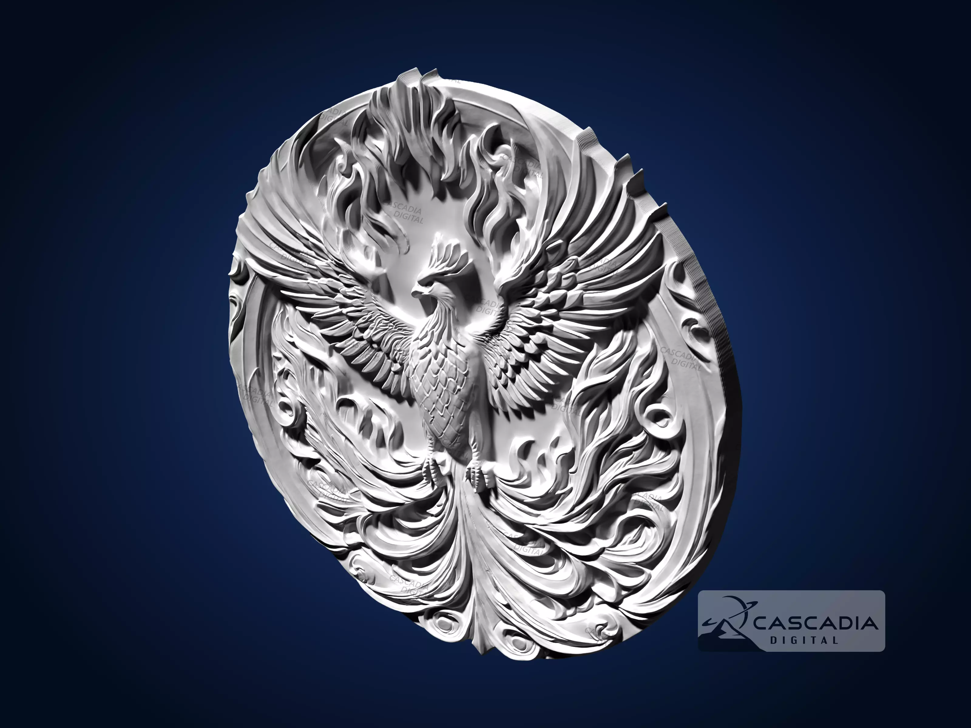 Phoenix Round - CNC Router Carving Casting animal 3D print model_4