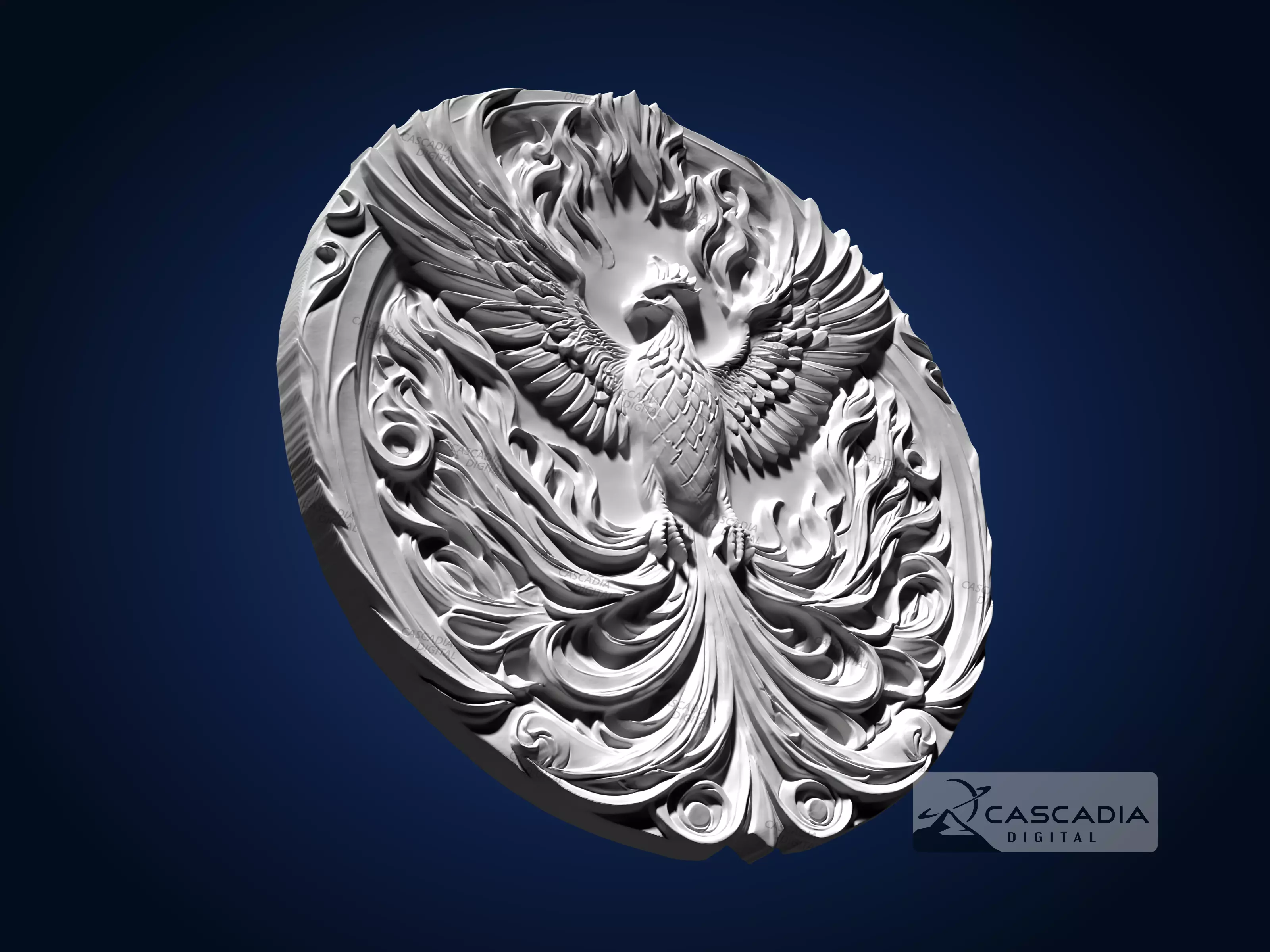 Phoenix Round - CNC Router Carving Casting animal 3D print model_3