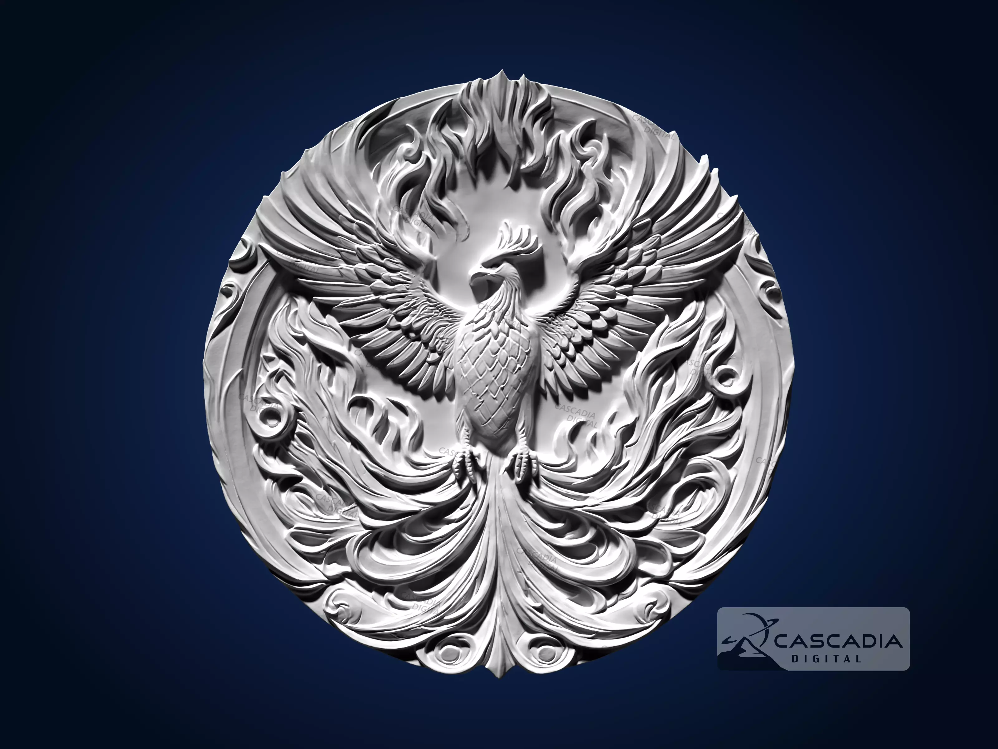 Phoenix Round - CNC Router Carving Casting animal 3D print model_1
