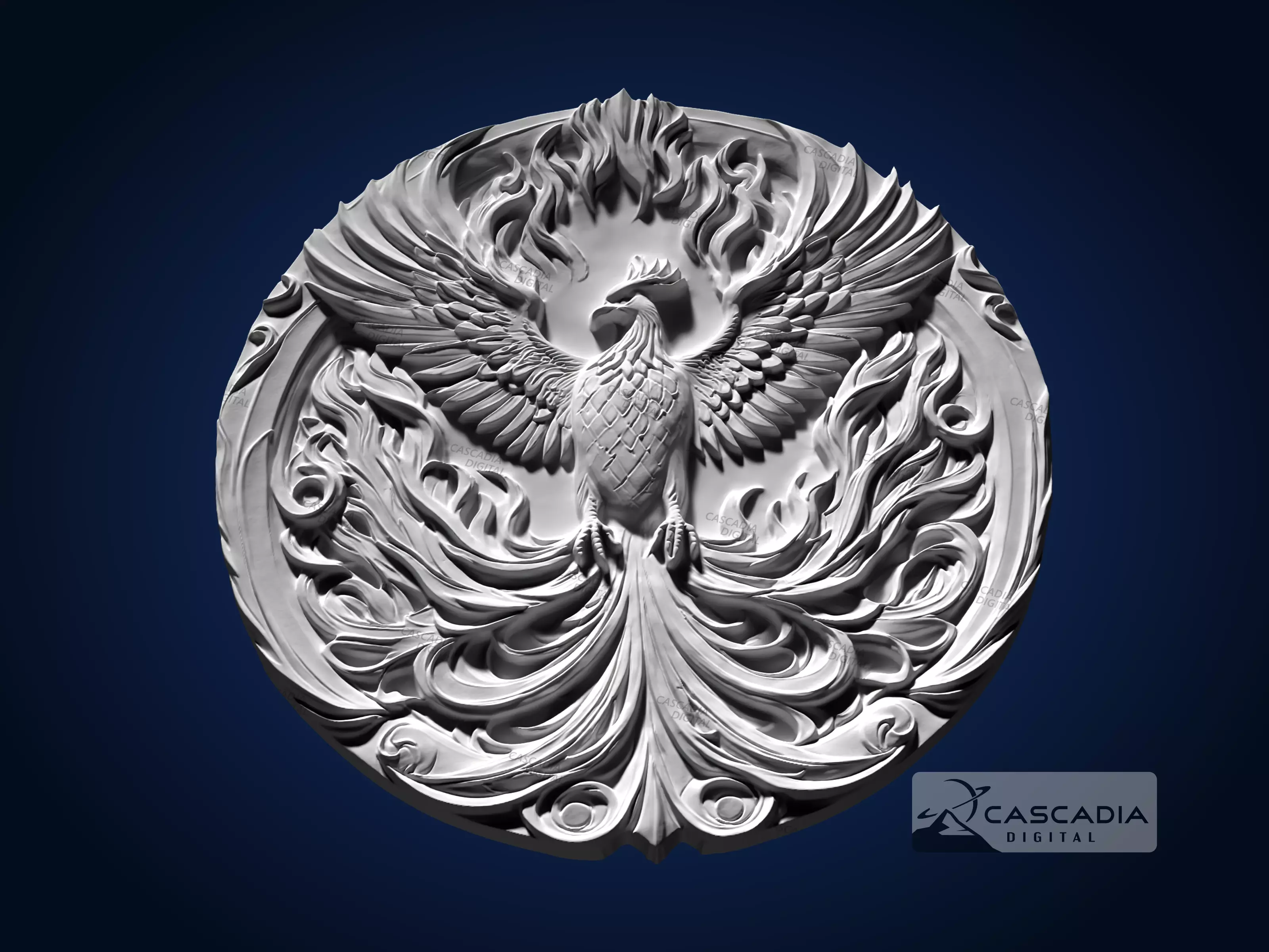 Phoenix Round - CNC Router Carving Casting animal 3D print model_2