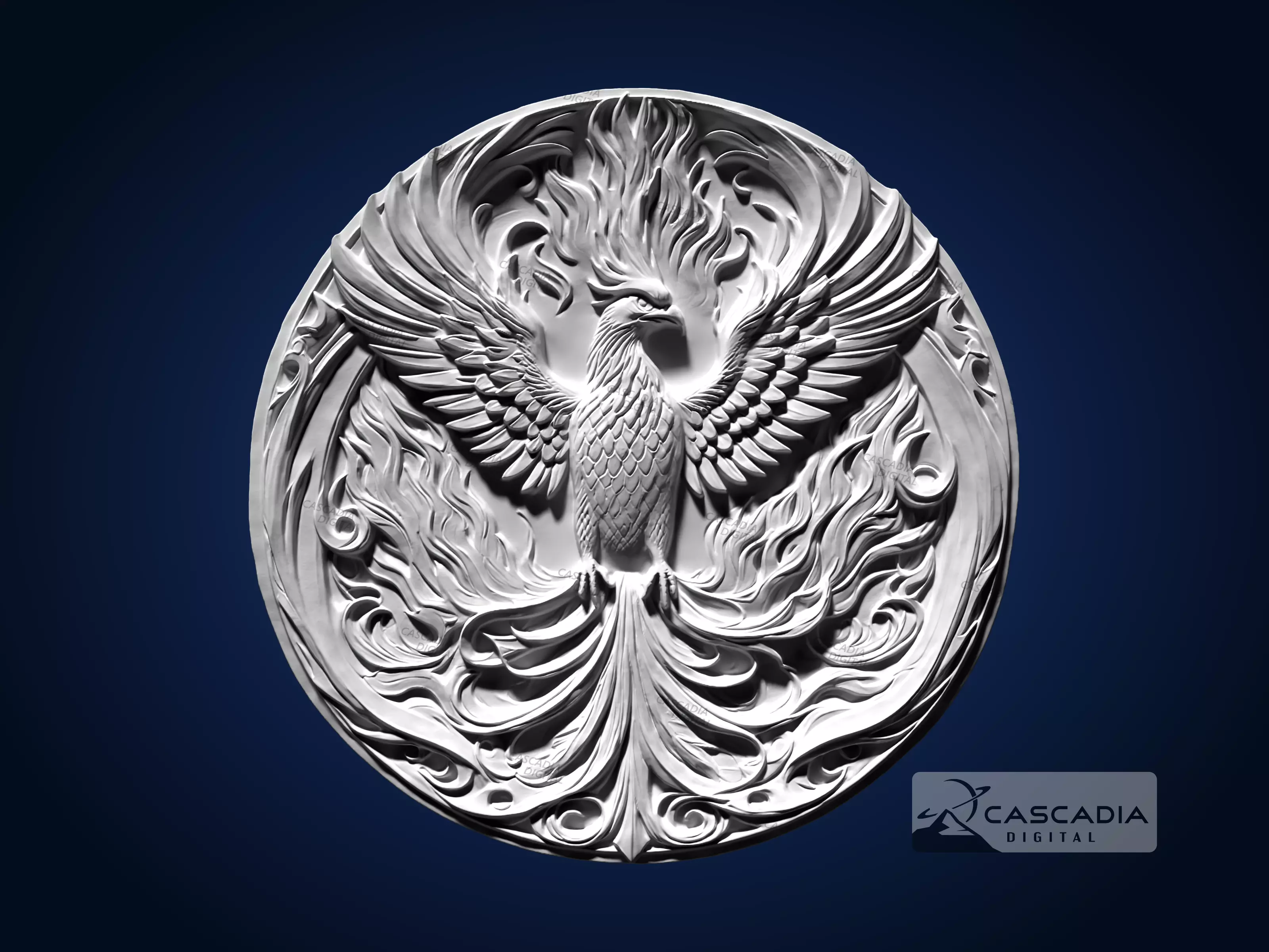 Phoenix Round - CNC Router Carving Casting animal 3D print model_1