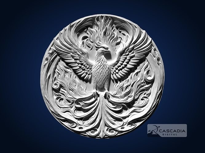 Phoenix Round CNC Router Carving Casting Bas Relief animal 3D print model