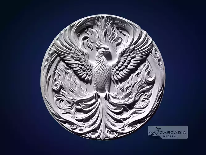 Phoenix Round CNC Router Carving Casting Bas Relief animal 3D print model