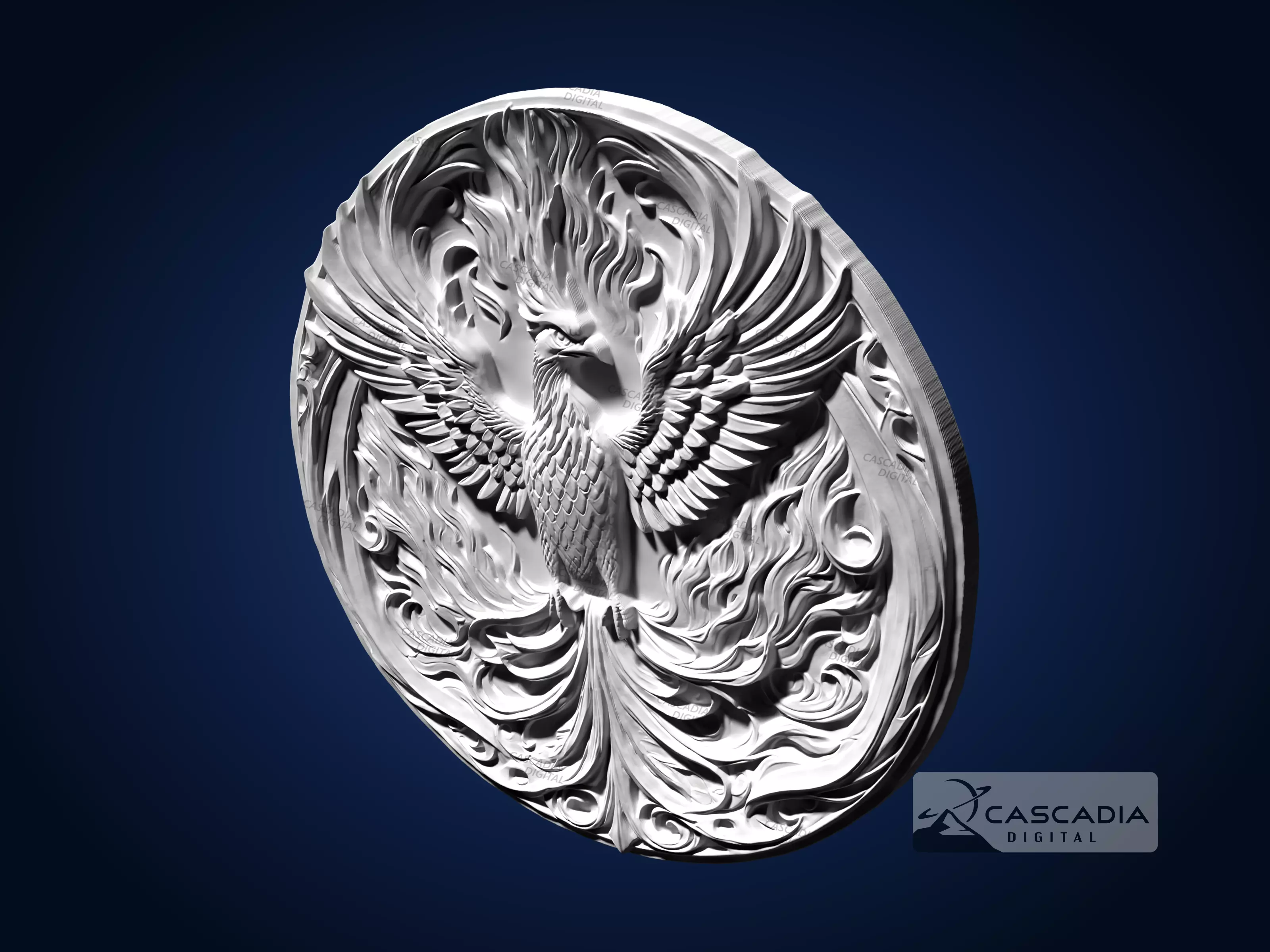 Phoenix Round - CNC Router Carving Casting animal 3D print model_4
