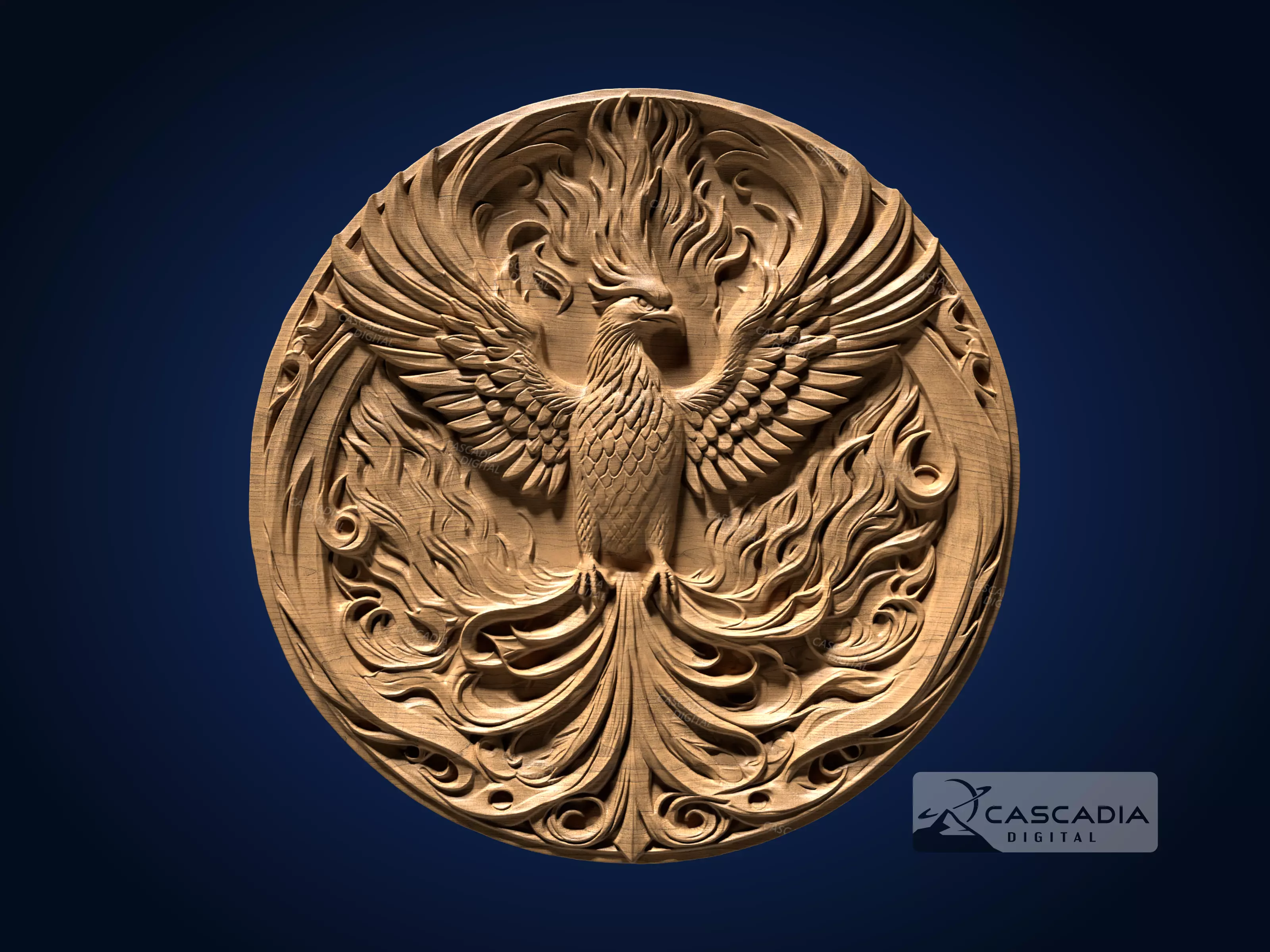 Phoenix Round - CNC Router Carving Casting animal 3D print model_0