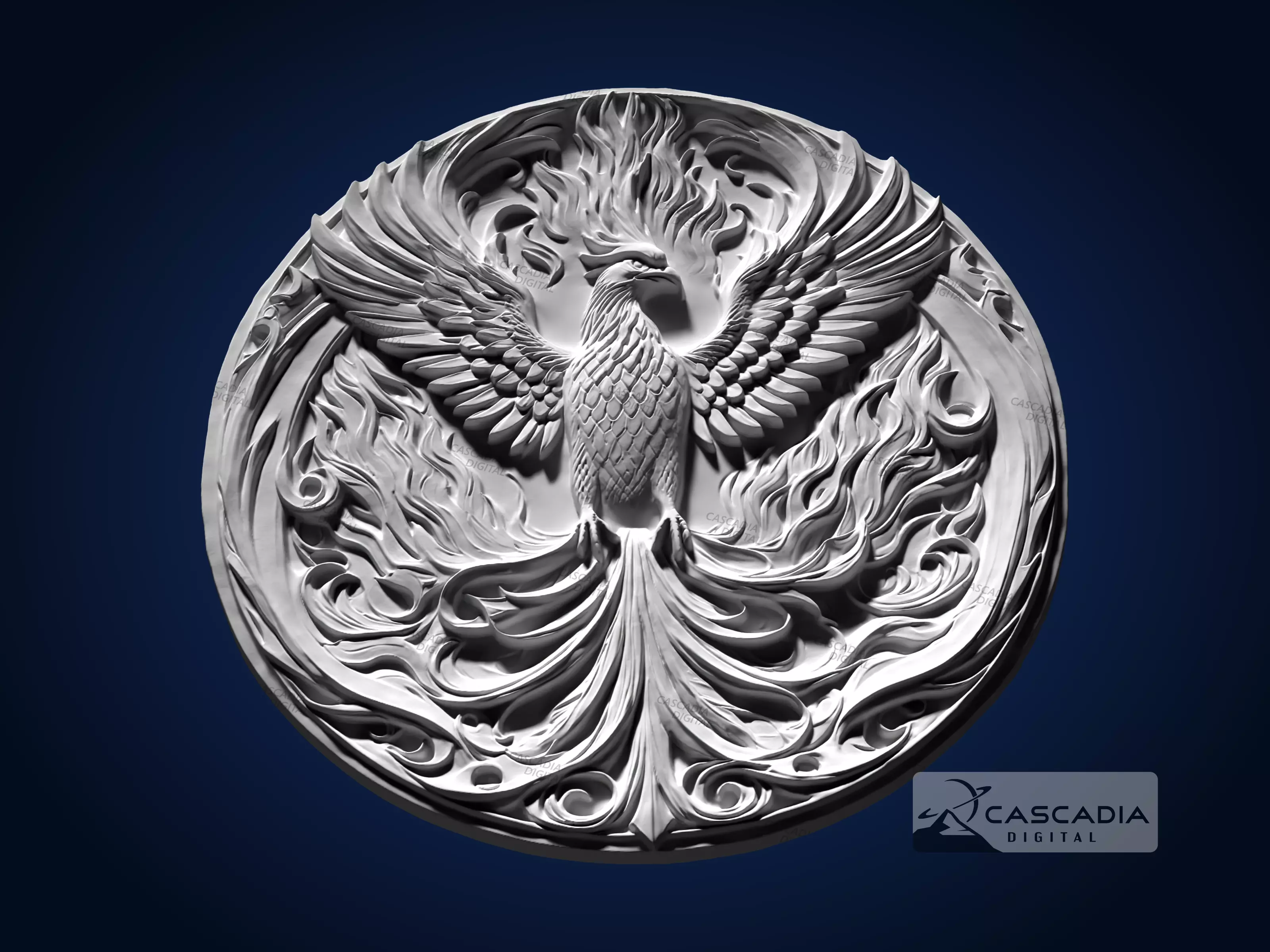 Phoenix Round - CNC Router Carving Casting animal 3D print model_2