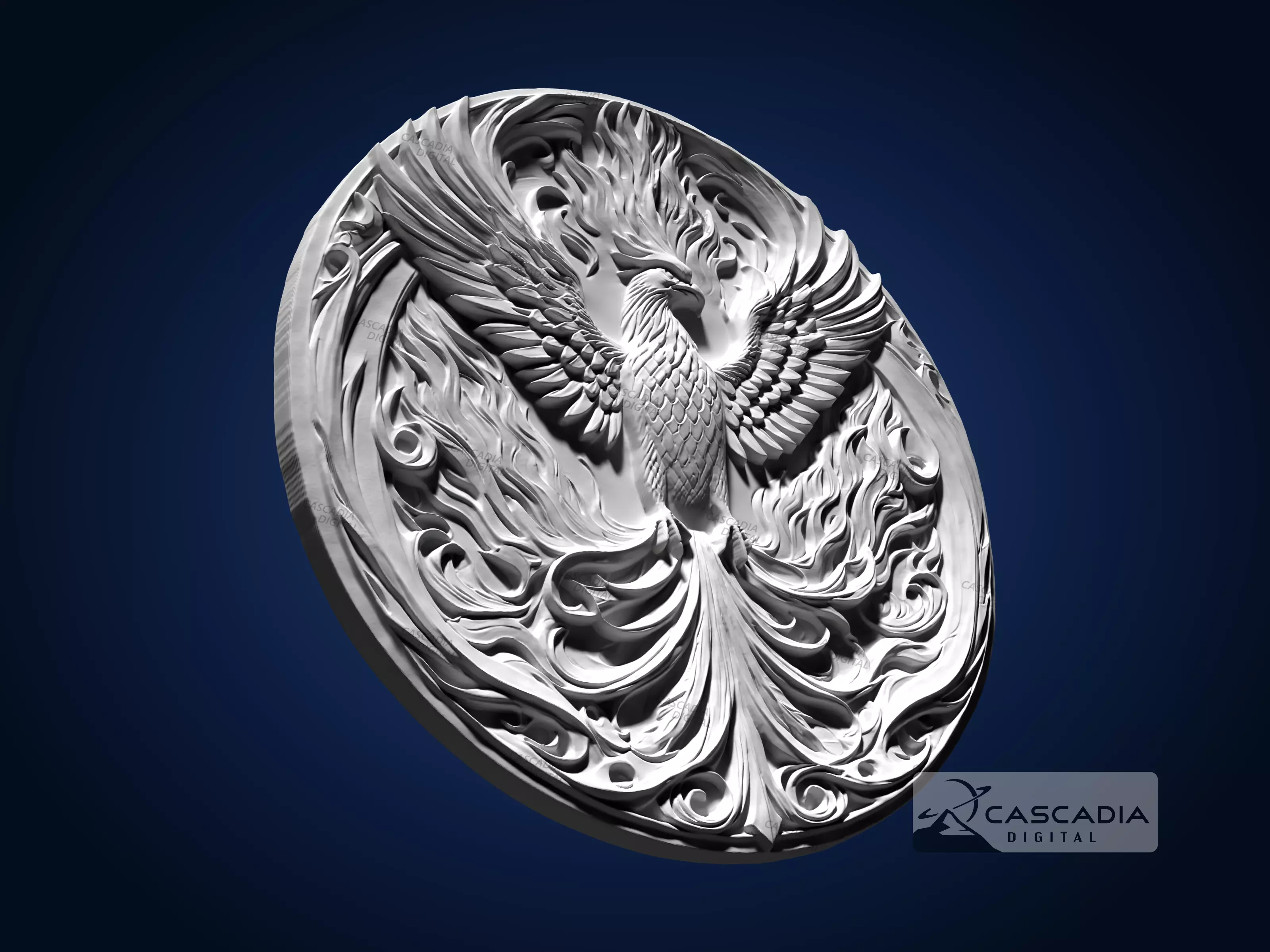 Phoenix Round - CNC Router Carving Casting animal 3D print model_3