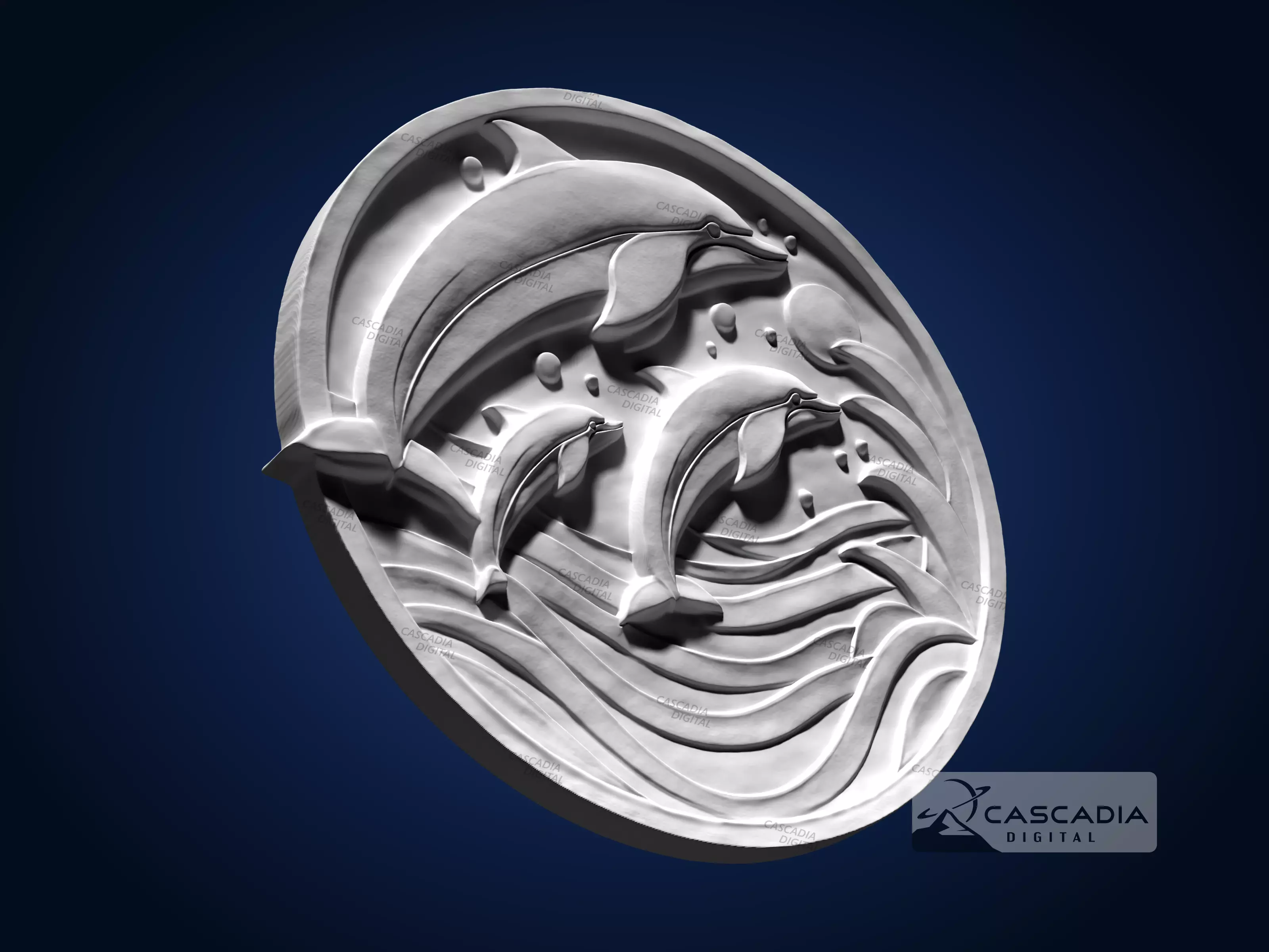 Dolphin Round - CNC Router Carving Casting animal 3D print model_3