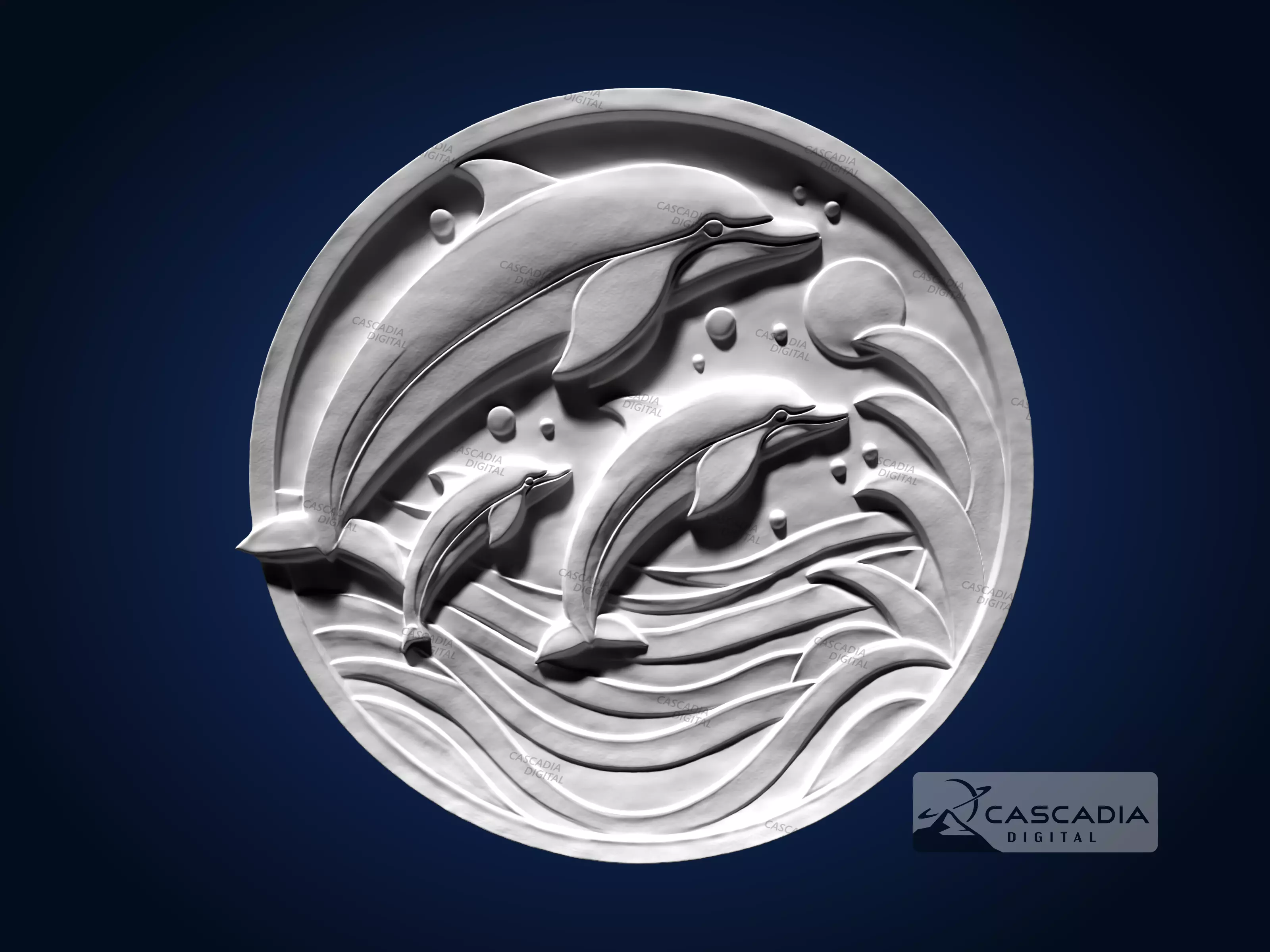 Dolphin Round - CNC Router Carving Casting animal 3D print model_1