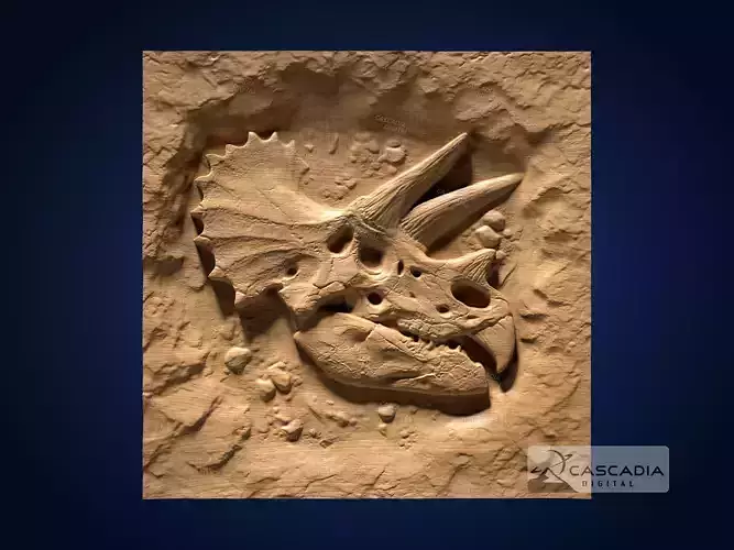 Triceratops Fossil Skull In Rock - CNC Router Carving Casting