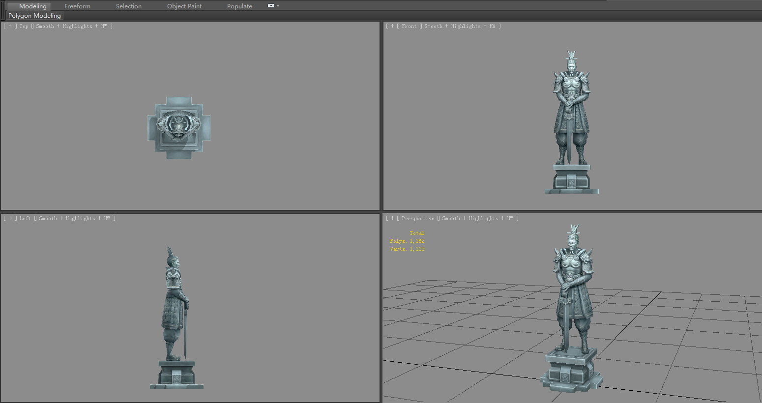 Terracotta warriors sculpture - Standing general statue Low-poly 3D model_3