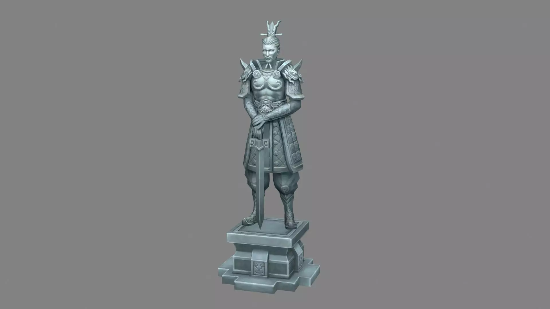 Terracotta warriors sculpture - Standing general statue Low-poly 3D model_0