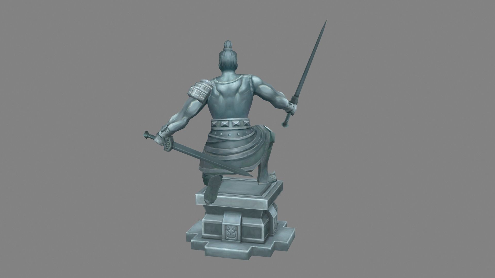 Terracotta warriors sculpture - Soldier statue in attack stance Low-poly 3D model_2