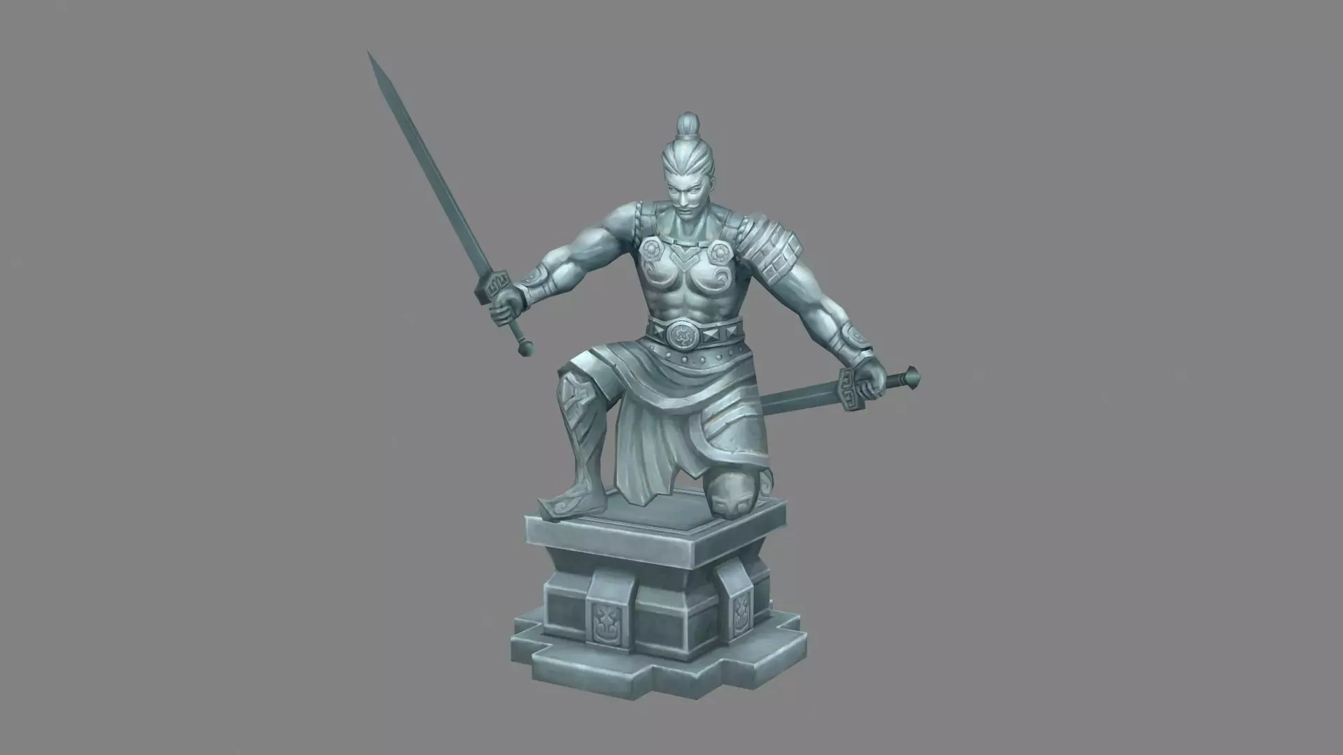 Terracotta warriors sculpture - Soldier statue in attack stance Low-poly 3D model_0
