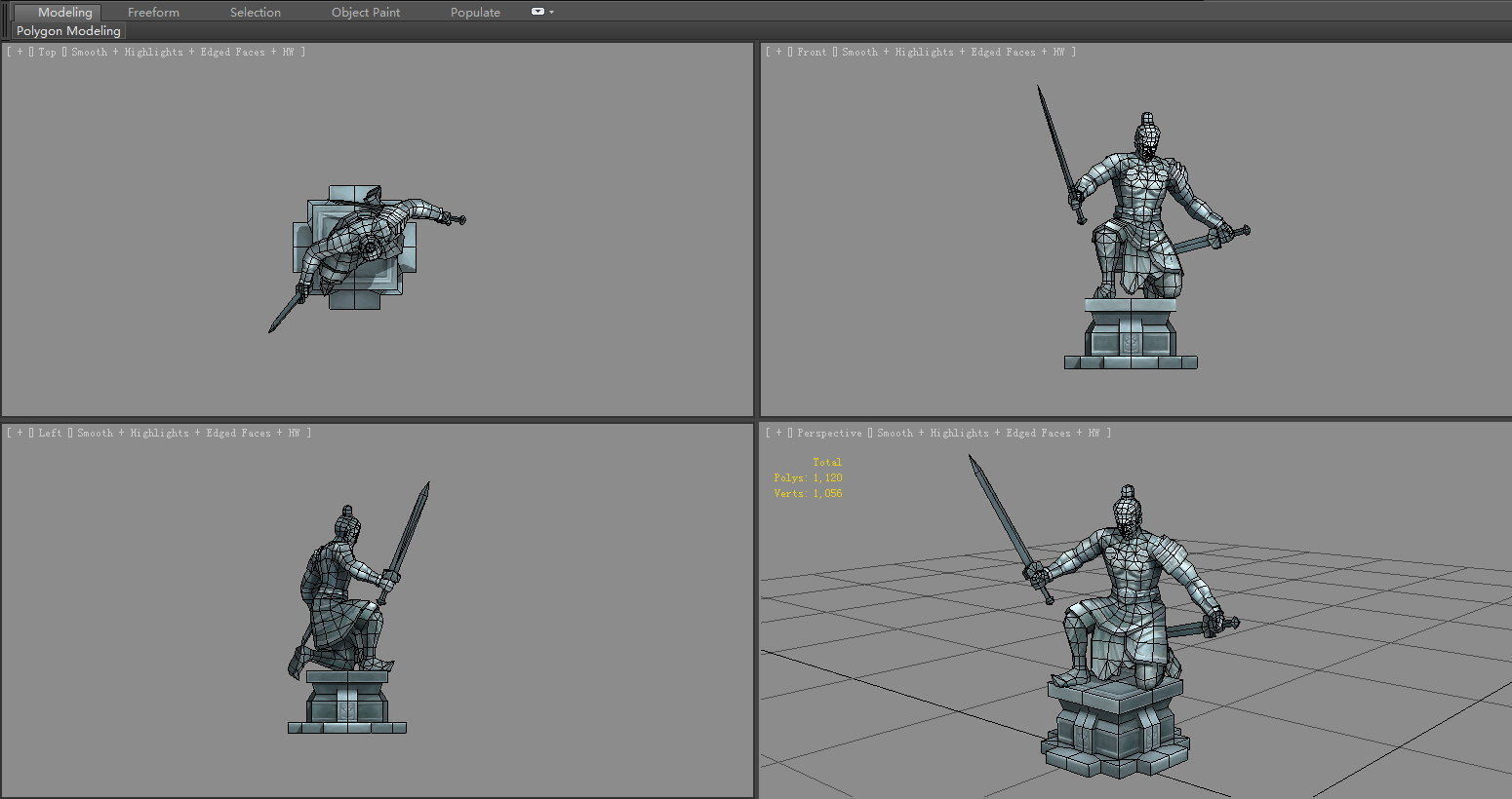 Terracotta warriors sculpture - Soldier statue in attack stance Low-poly 3D model_4