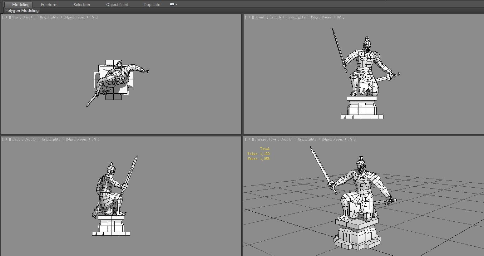 Terracotta warriors sculpture - Soldier statue in attack stance Low-poly 3D model_5