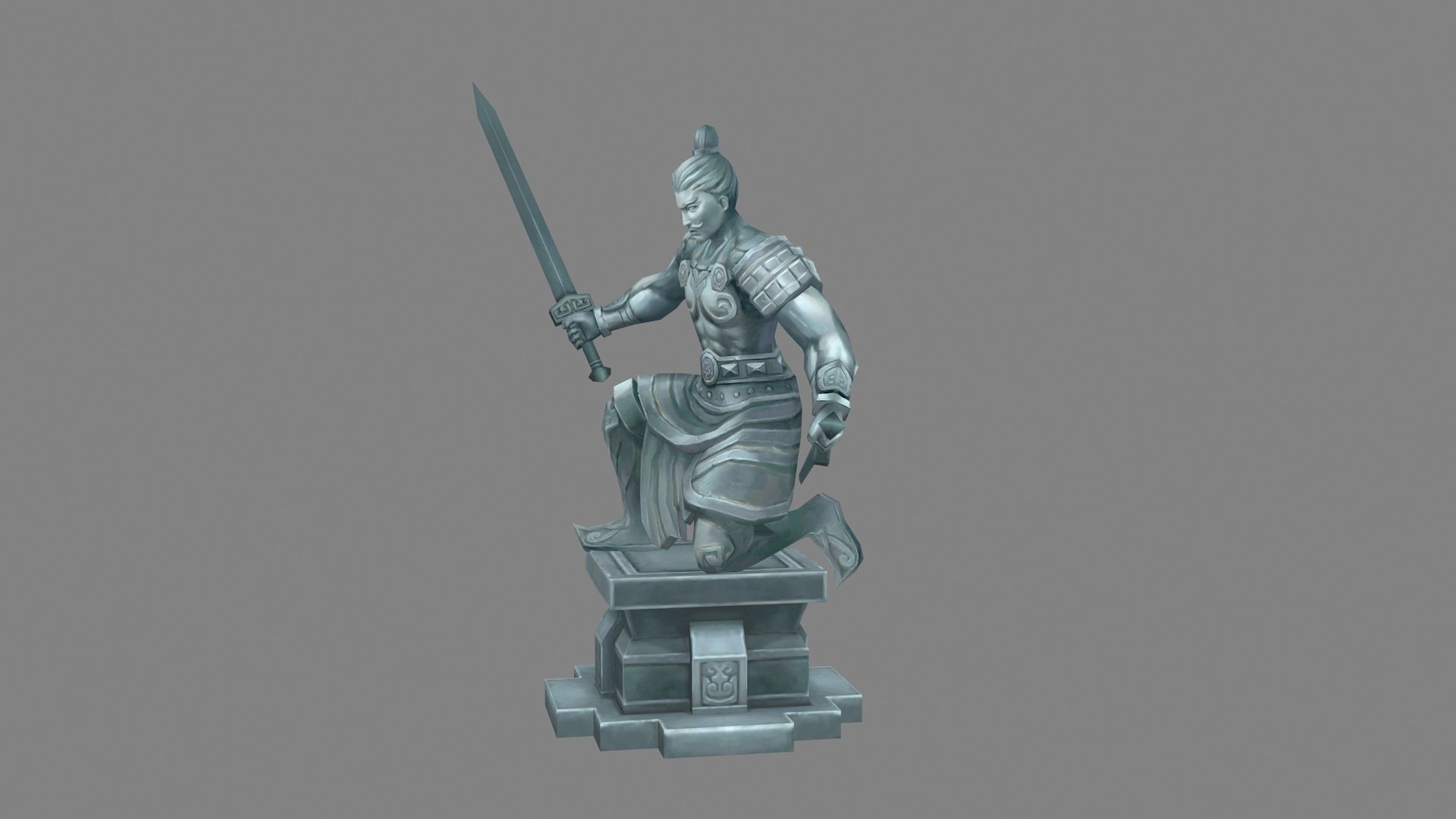 Terracotta warriors sculpture - Soldier statue in attack stance Low-poly 3D model_1