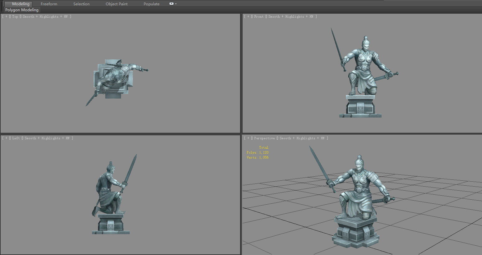 Terracotta warriors sculpture - Soldier statue in attack stance Low-poly 3D model_3