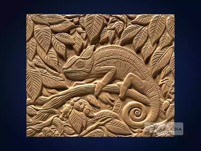 Chameleon In Leaves - CNC Router Carving Casting reptile