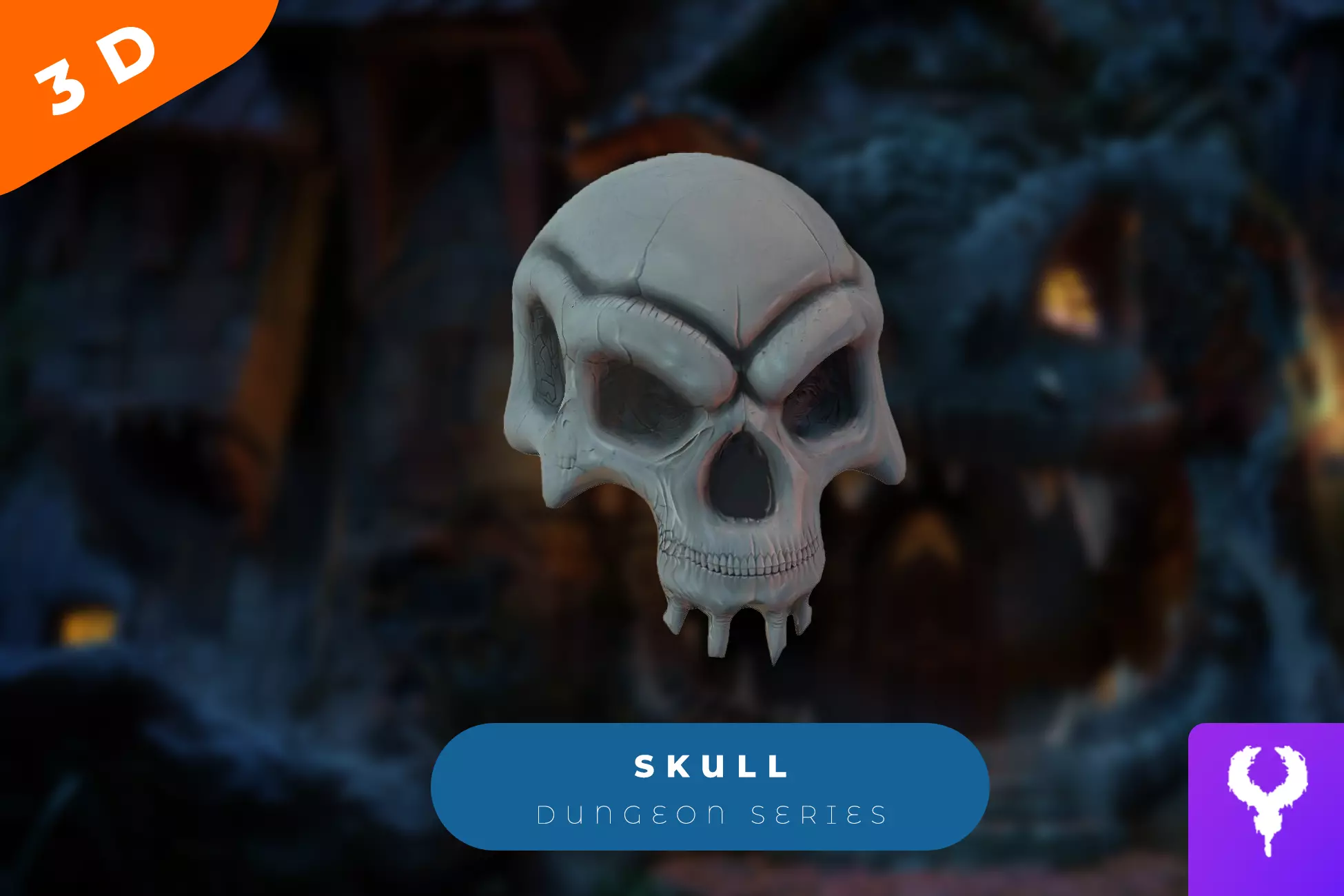 Cartoon Dungeon Skull Low-poly 3D model_0