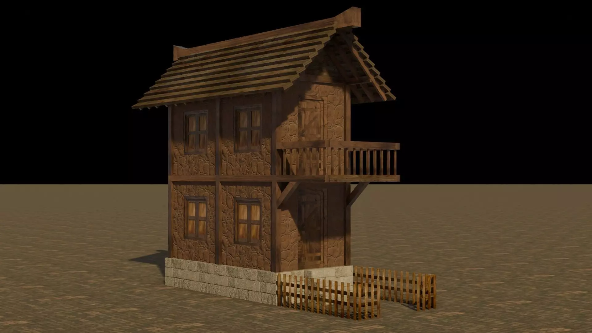 Medieval house 8 Free low-poly 3D model_0
