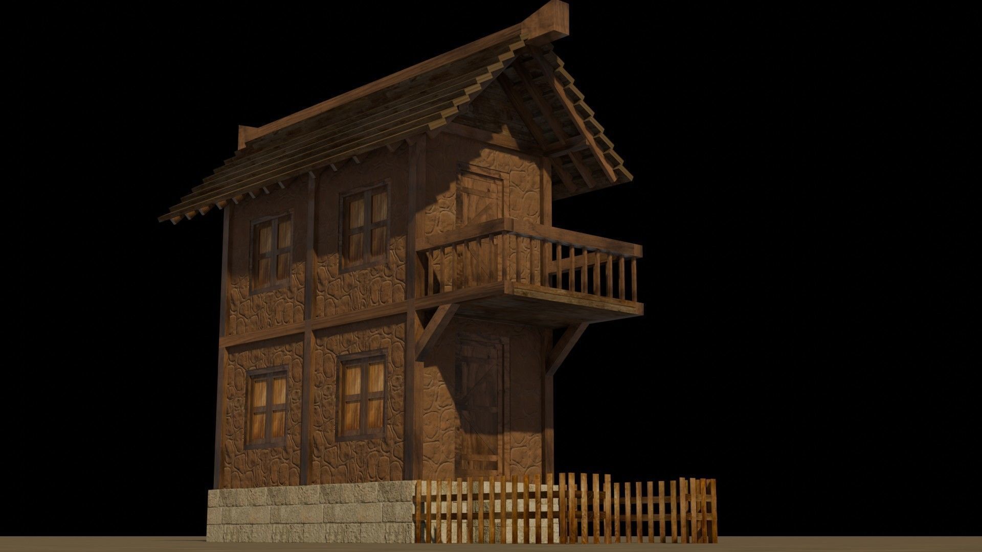 Medieval house 8 Free low-poly 3D model_11