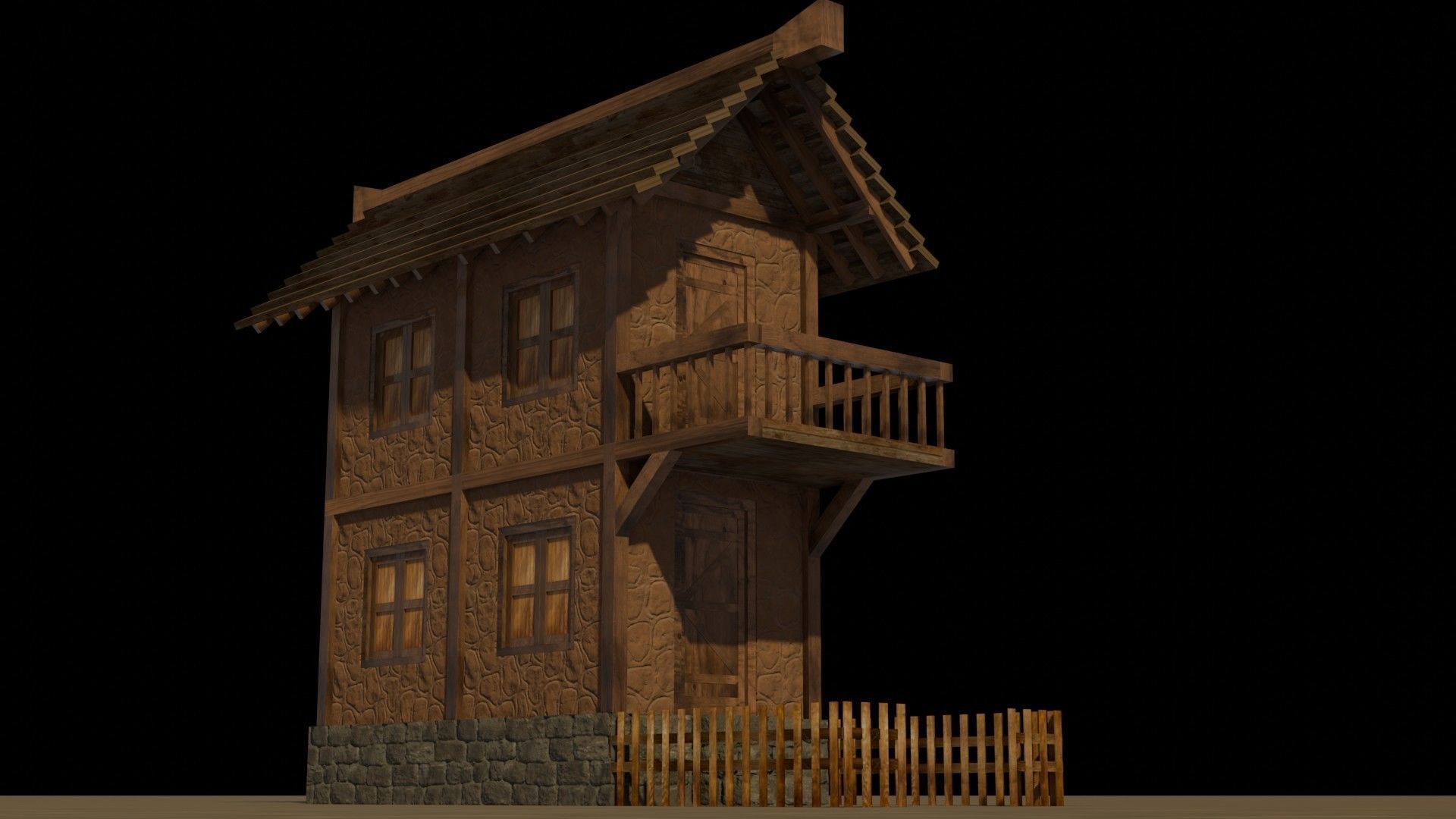 Medieval house 5 Free low-poly 3D model_11