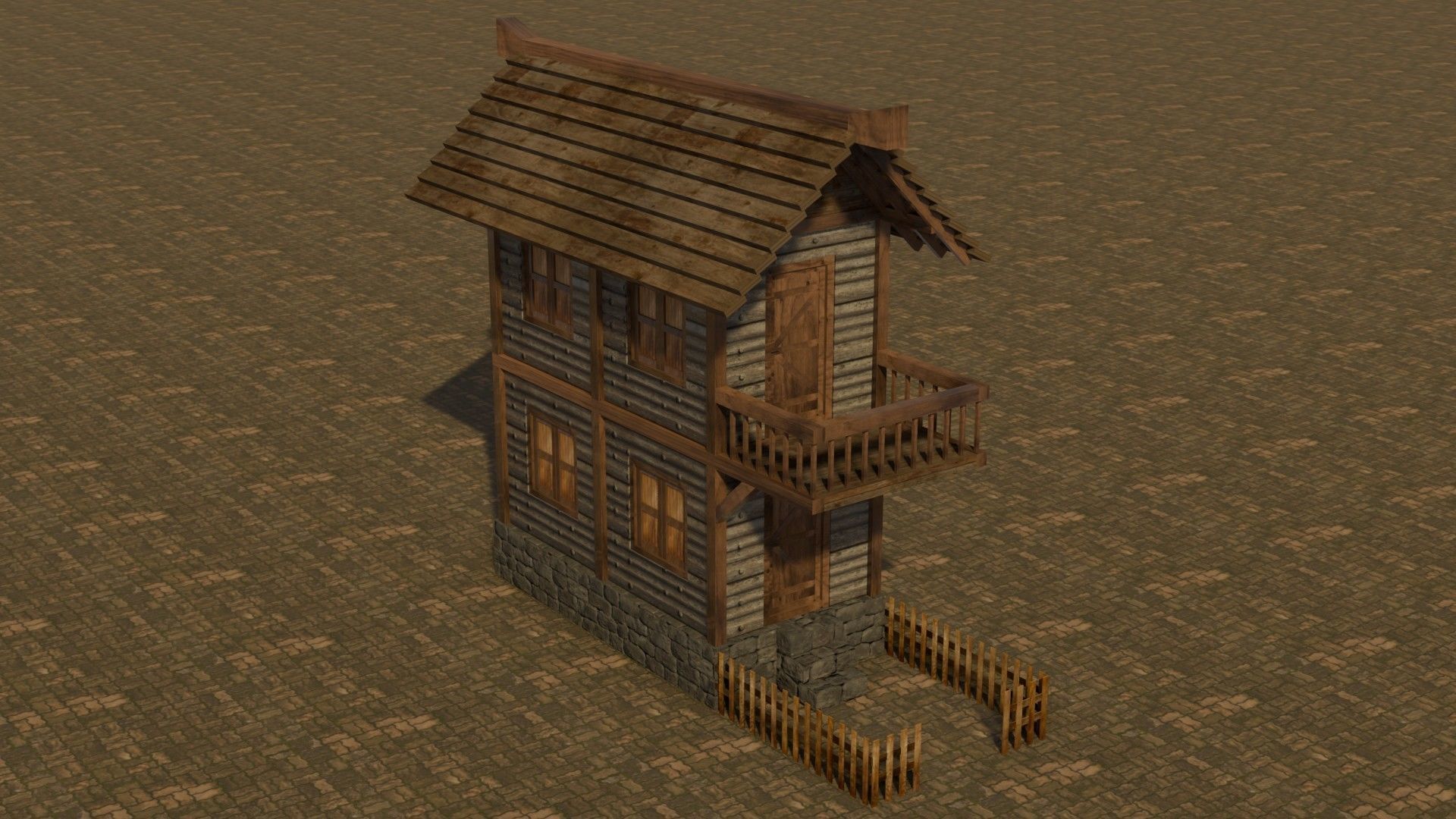 Medieval house 4 Free low-poly 3D model_4