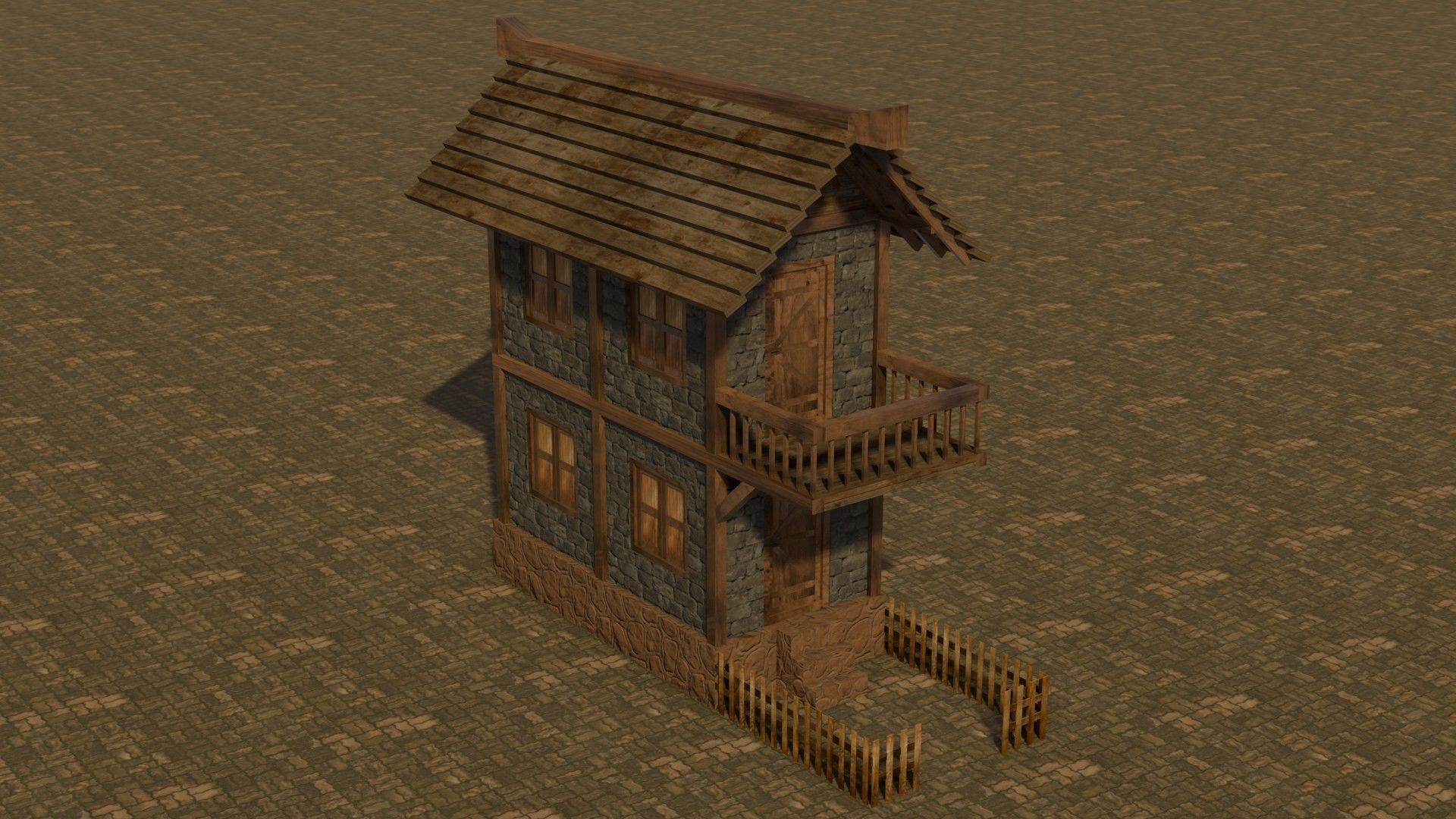 Medieval house 16 Free low-poly 3D model_4